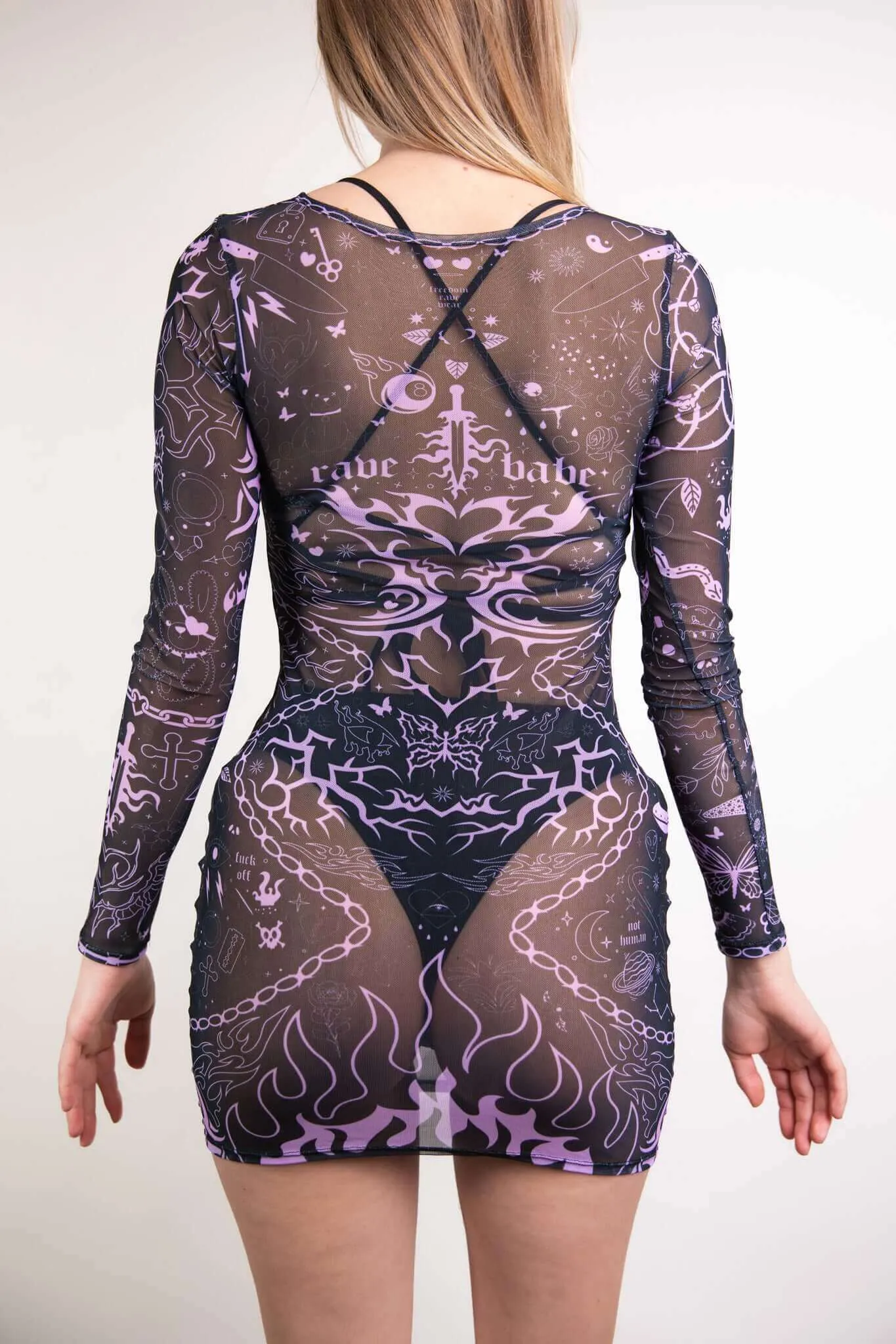 Inkwork Long Sleeve Mesh Dress