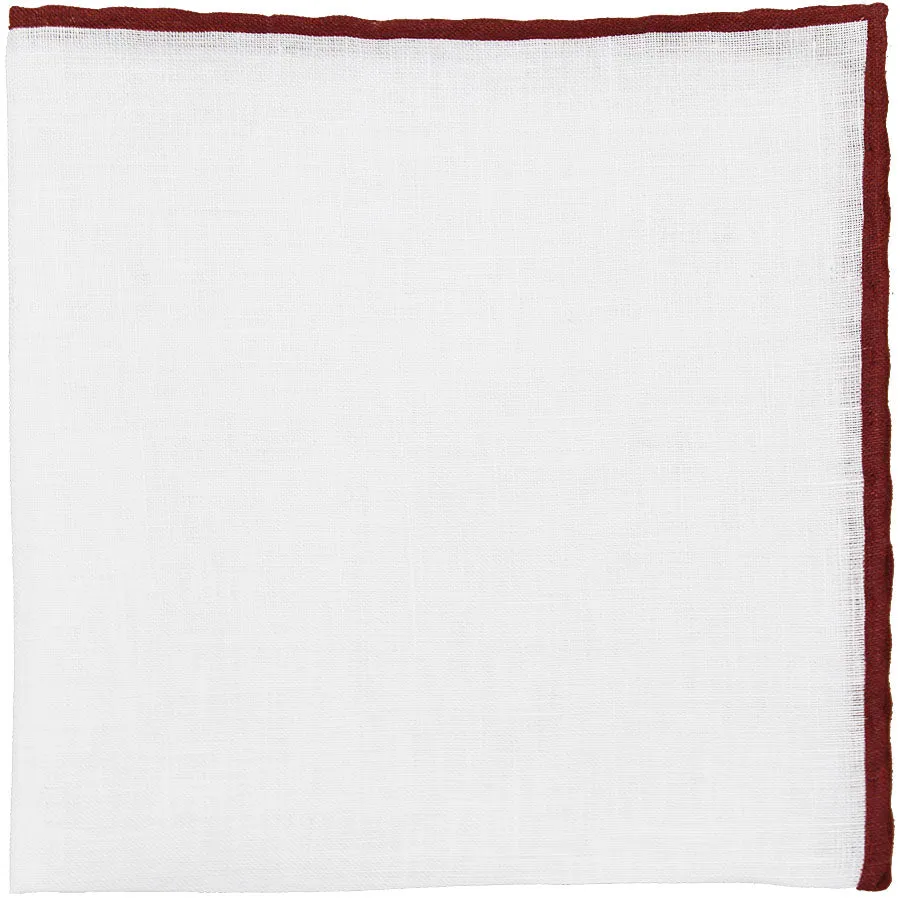 Irish Linen Shoestring Pocket Square - White / Burgundy