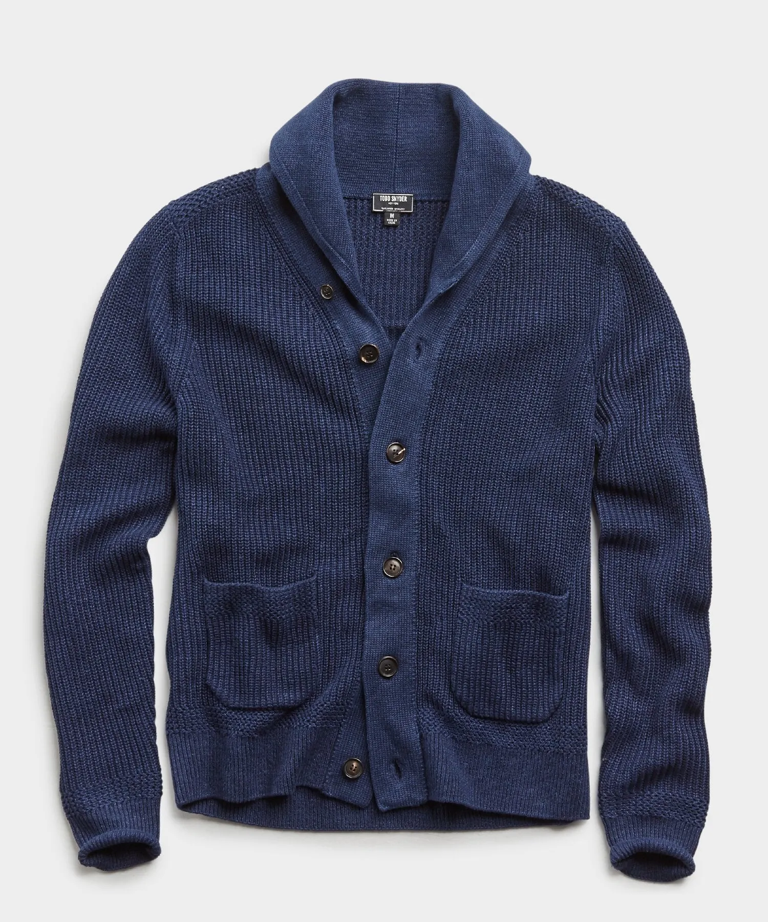 Italian Cotton Linen Shawl Cardigan in Navy