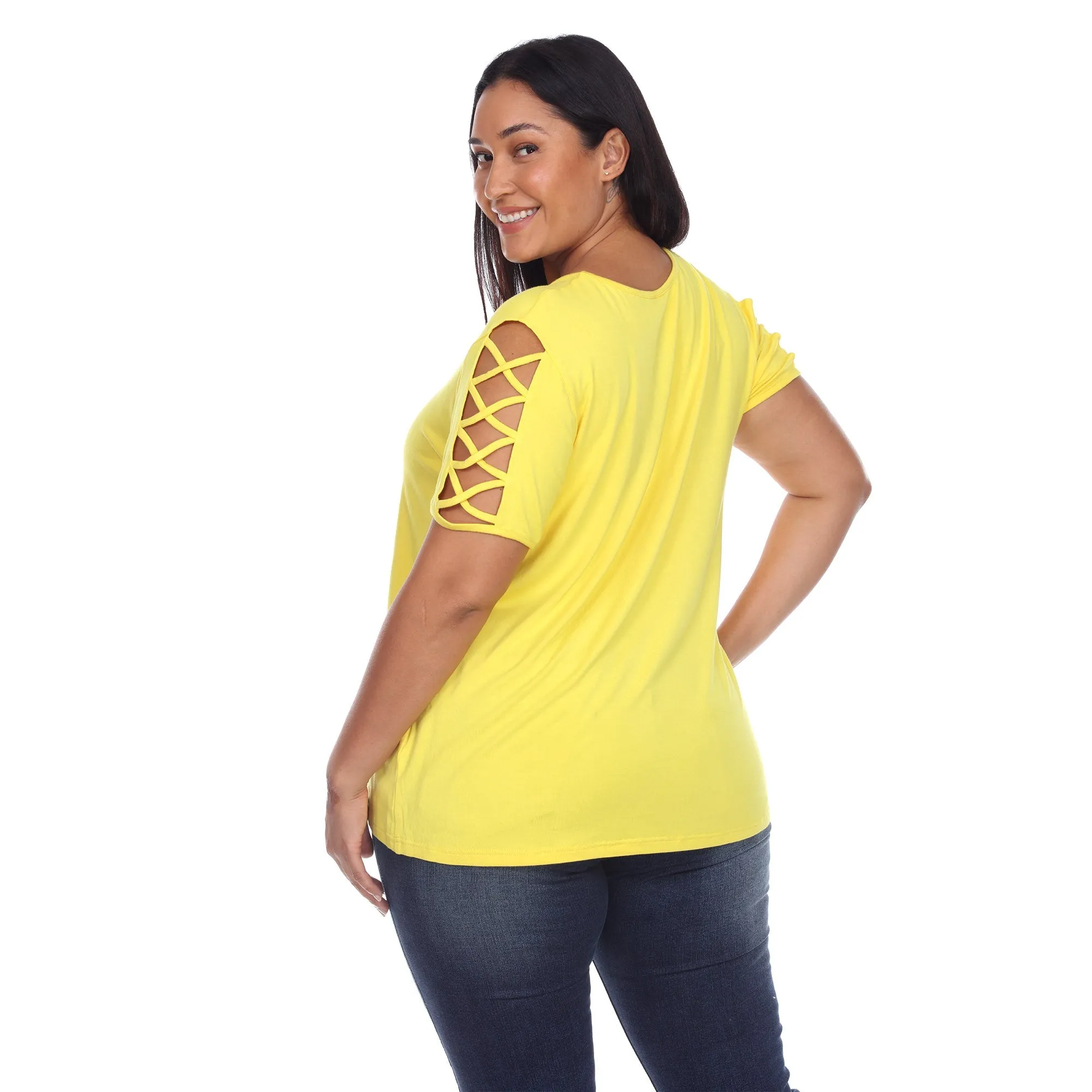 Keyhole Neck Cutout Short Sleeve Top - Plus