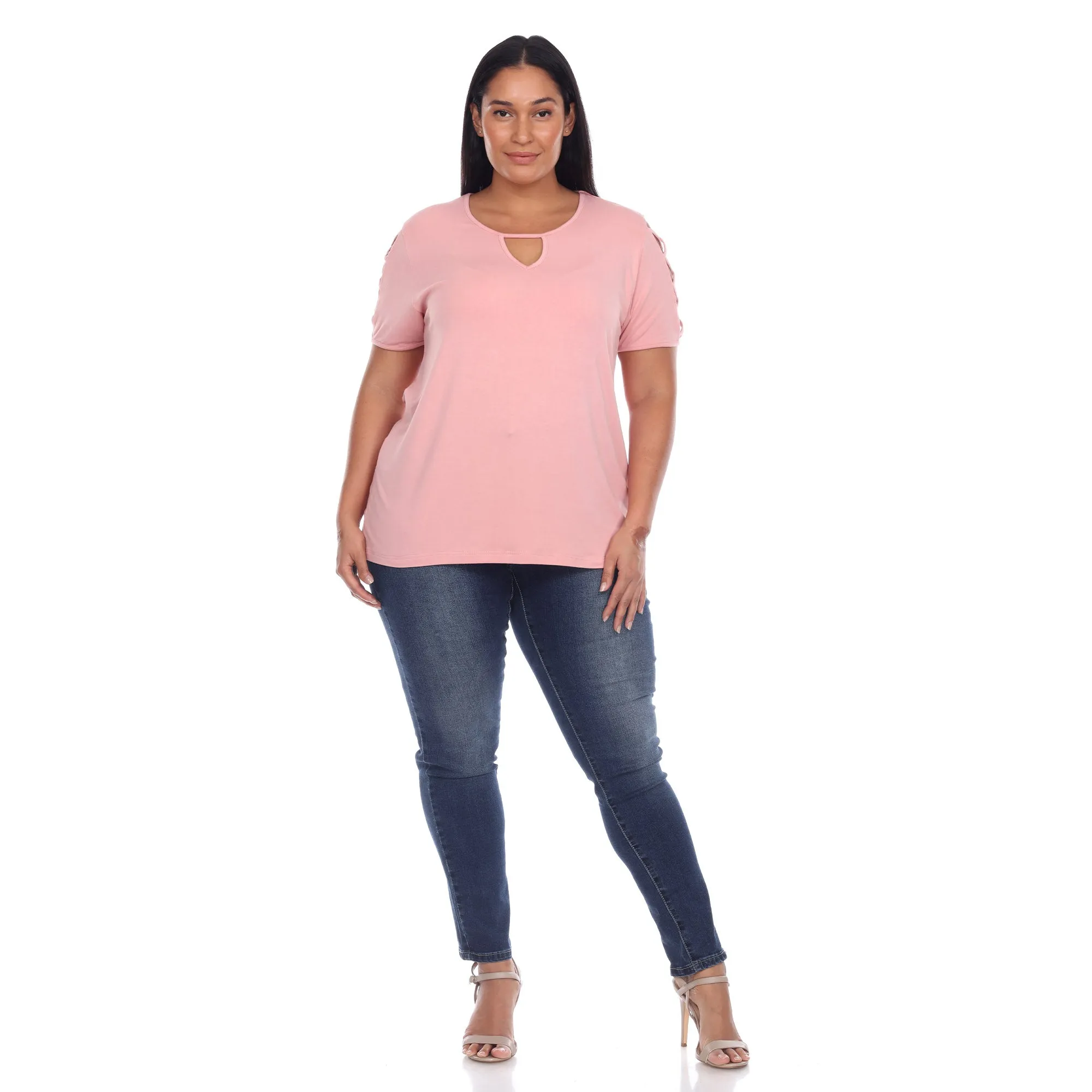 Keyhole Neck Cutout Short Sleeve Top - Plus