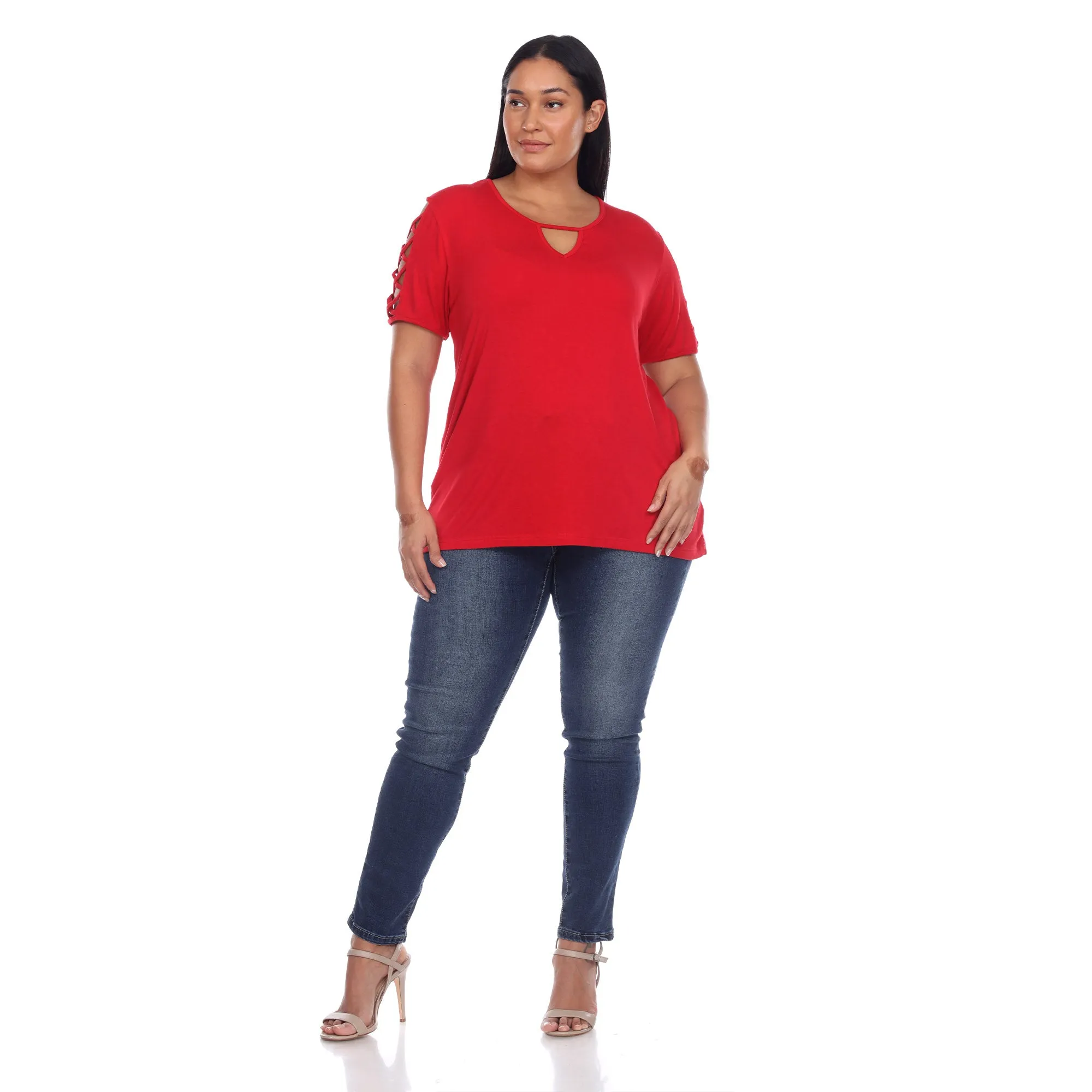 Keyhole Neck Cutout Short Sleeve Top - Plus