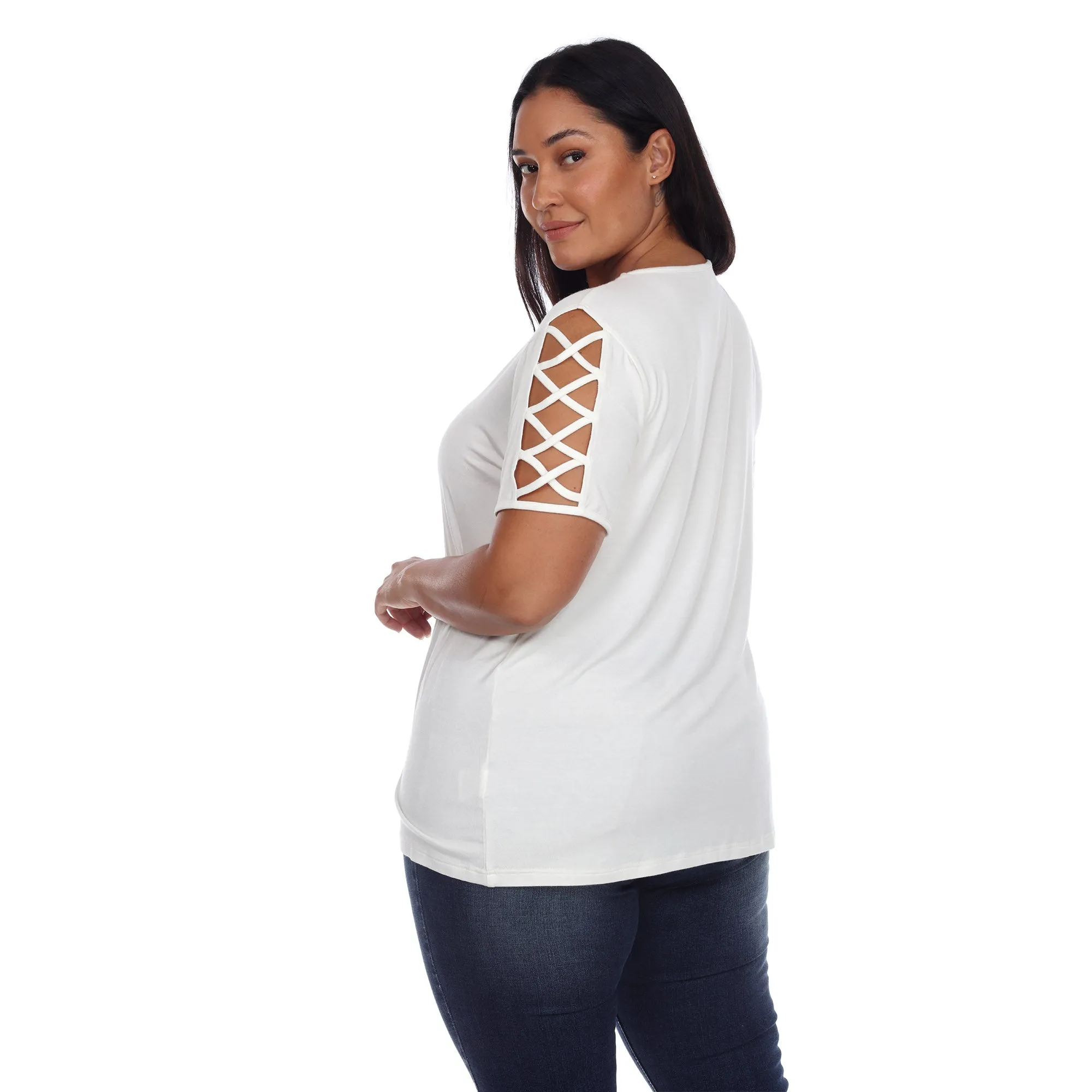 Keyhole Neck Cutout Short Sleeve Top - Plus