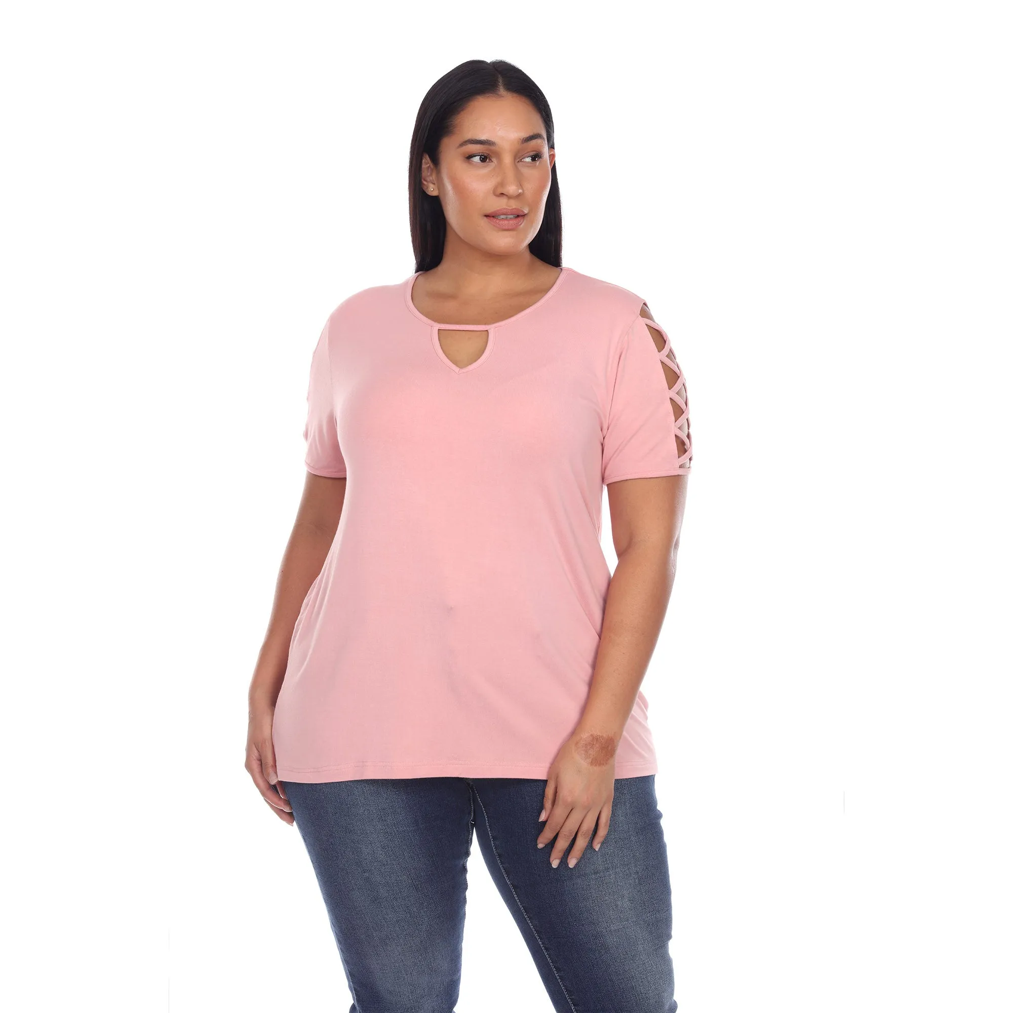 Keyhole Neck Cutout Short Sleeve Top - Plus