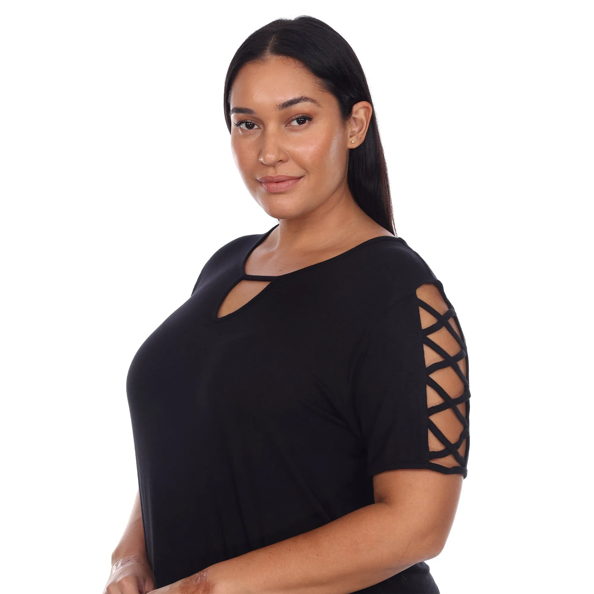 Keyhole Neck Cutout Short Sleeve Top - Plus