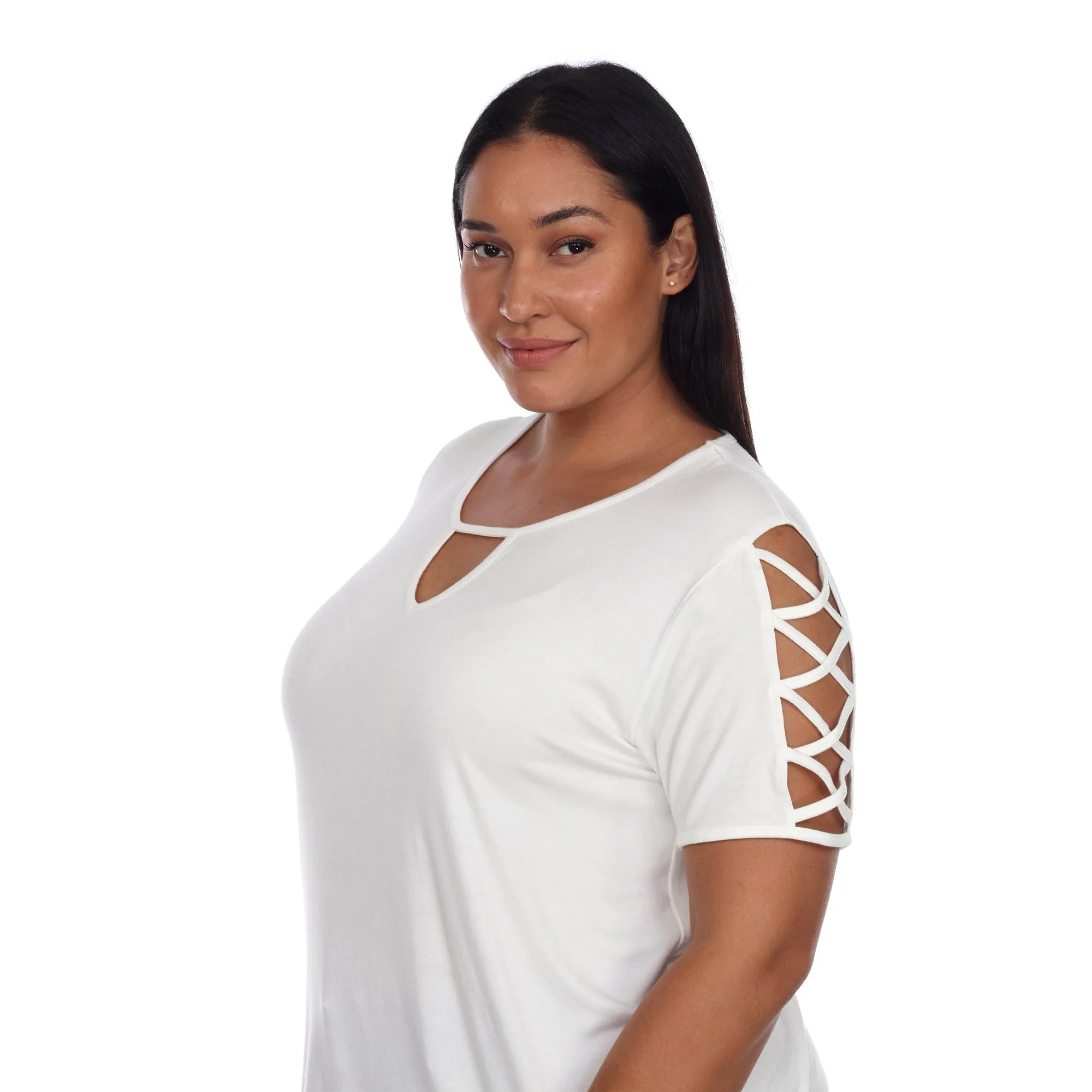 Keyhole Neck Cutout Short Sleeve Top - Plus