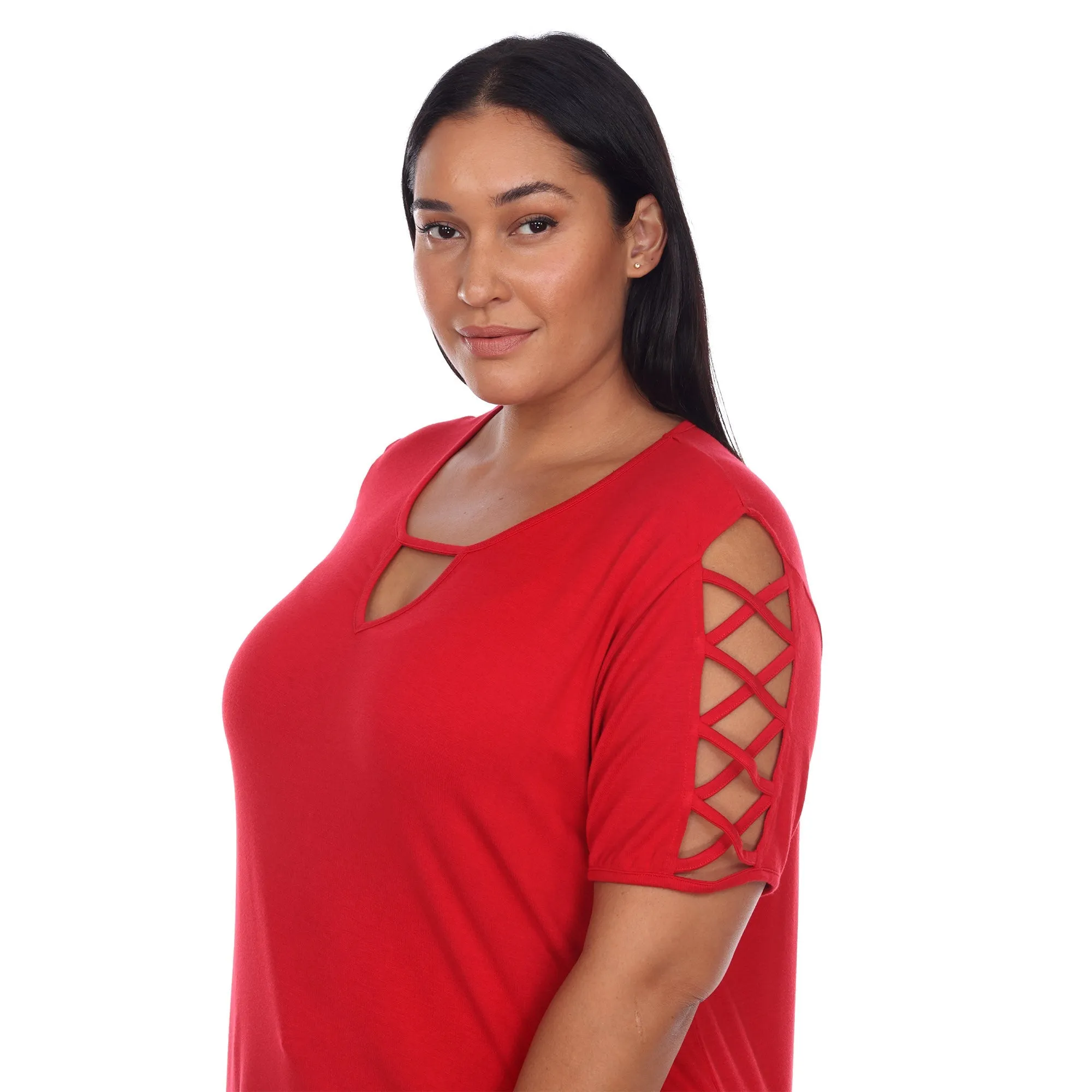 Keyhole Neck Cutout Short Sleeve Top - Plus