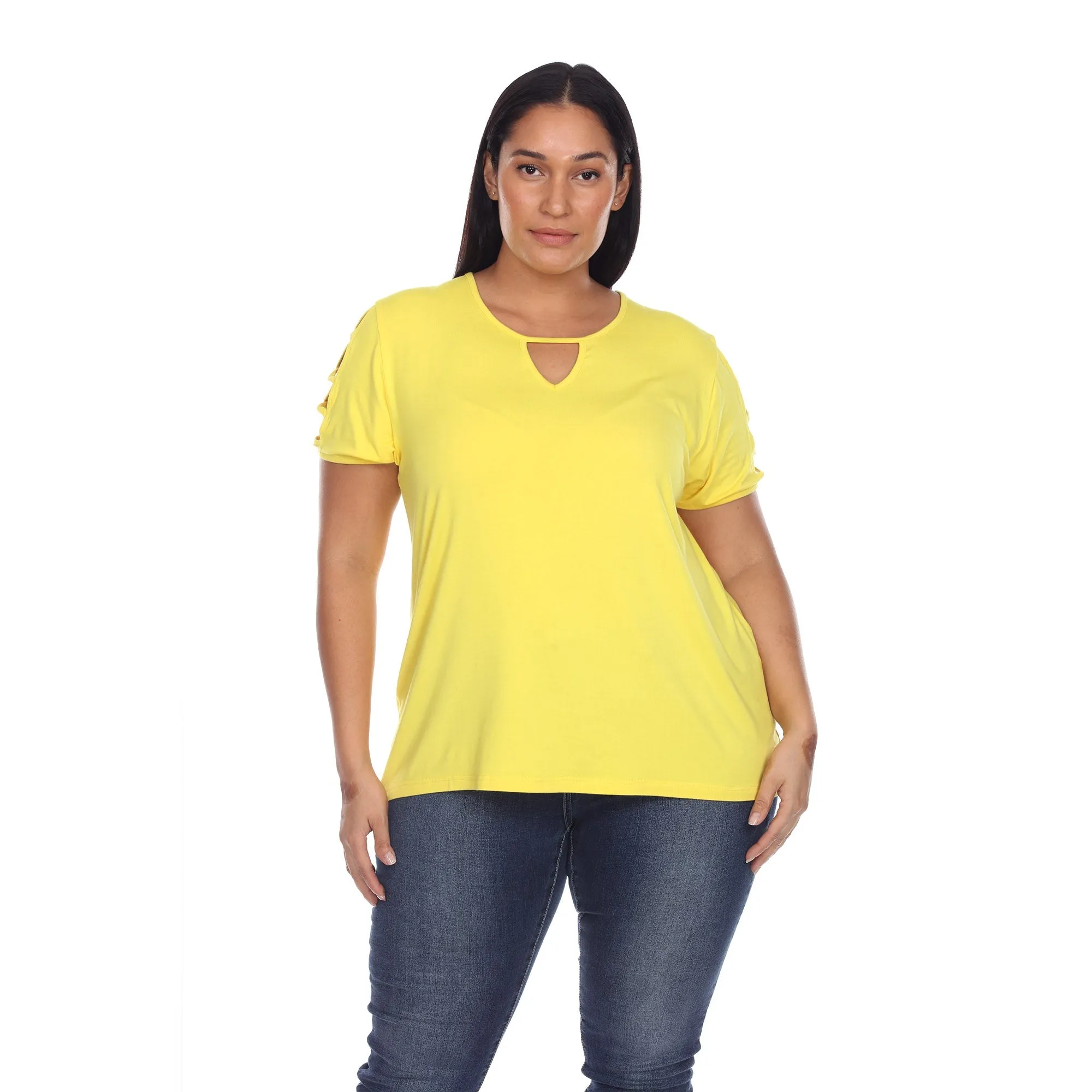 Keyhole Neck Cutout Short Sleeve Top - Plus