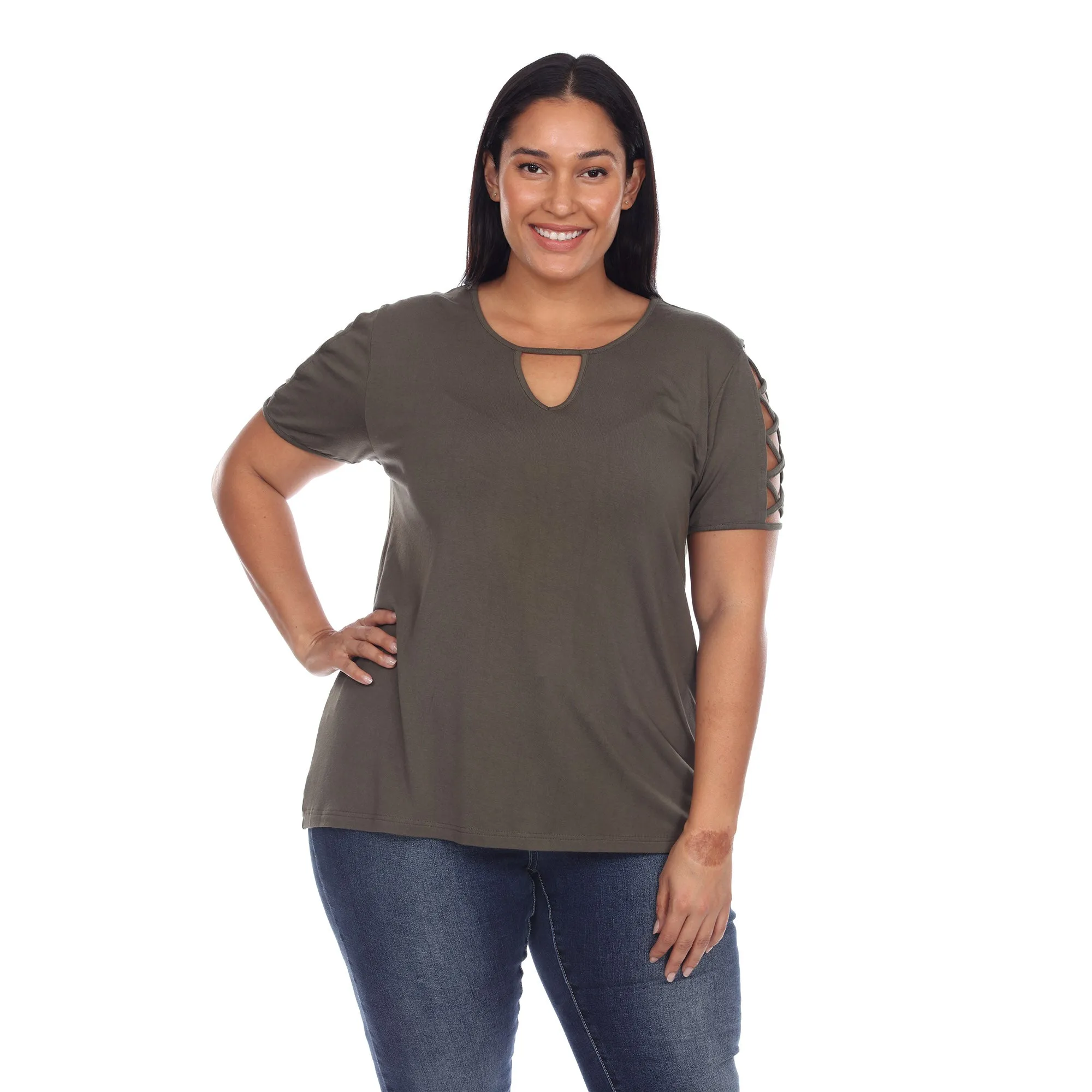 Keyhole Neck Cutout Short Sleeve Top - Plus