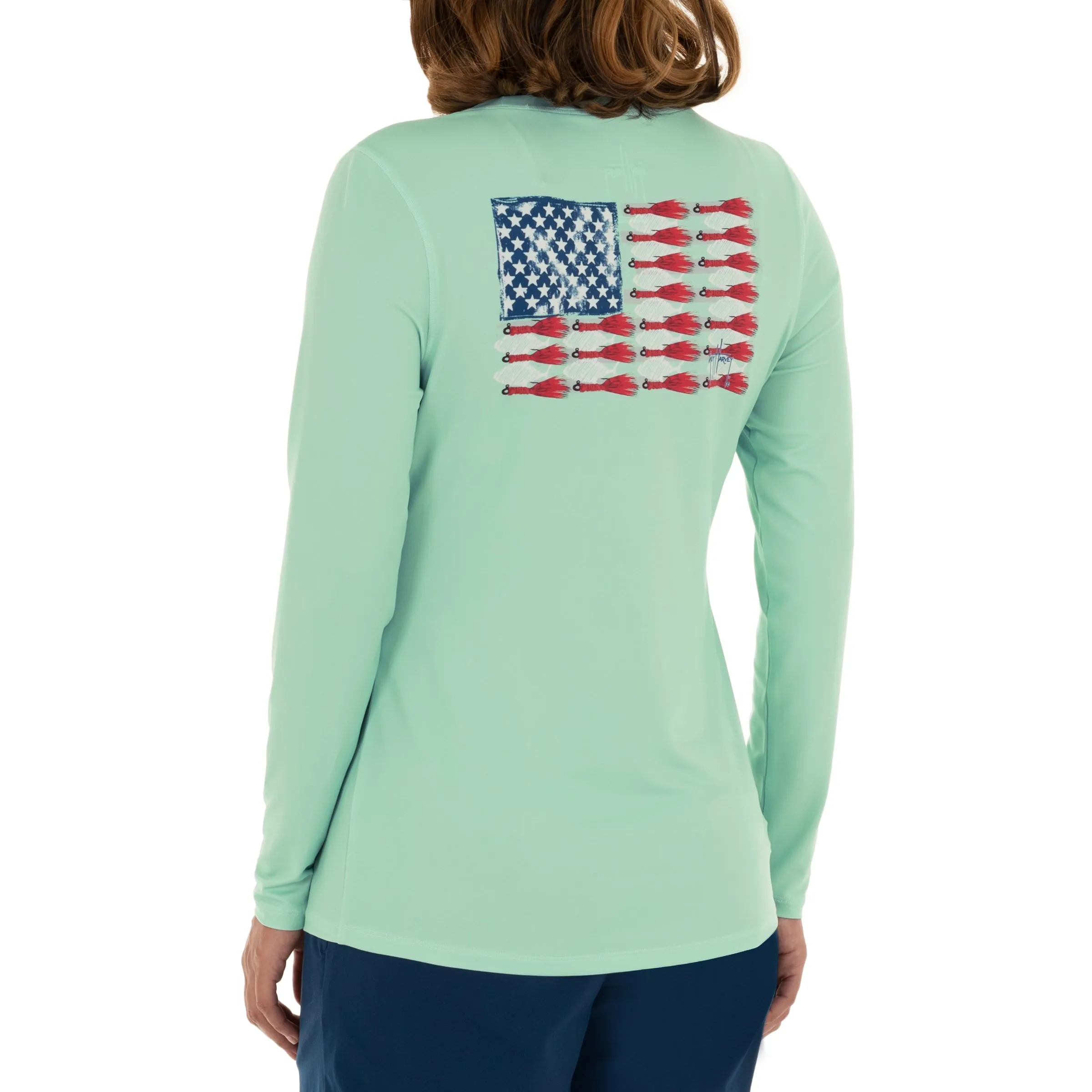 Ladies Lure Americana Long Sleeve Green Sun Protection Top