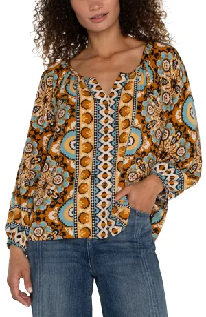 LONG SLEEVE BUTTON FRONT WOVEN BLOUSE