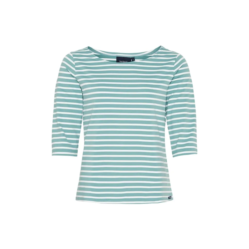 Marina tee with UV protection - Aqua Blue/White