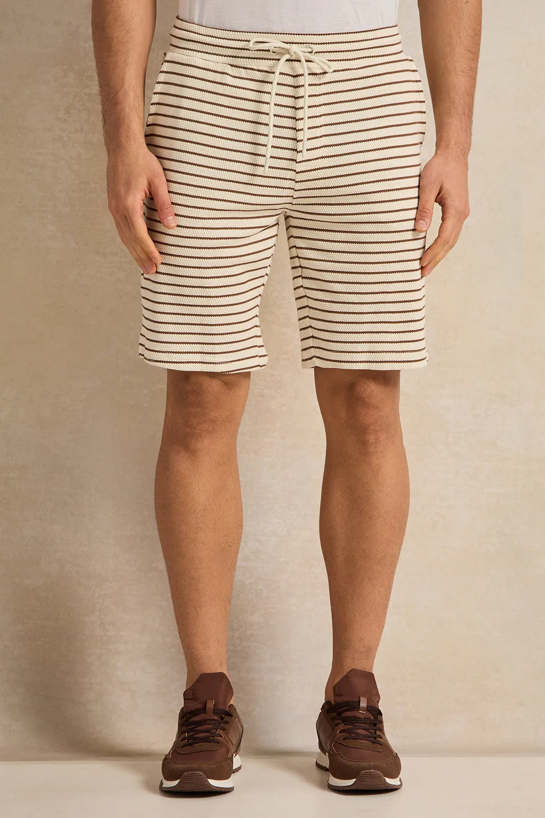 Men Beige Striped  Lounge Shorts