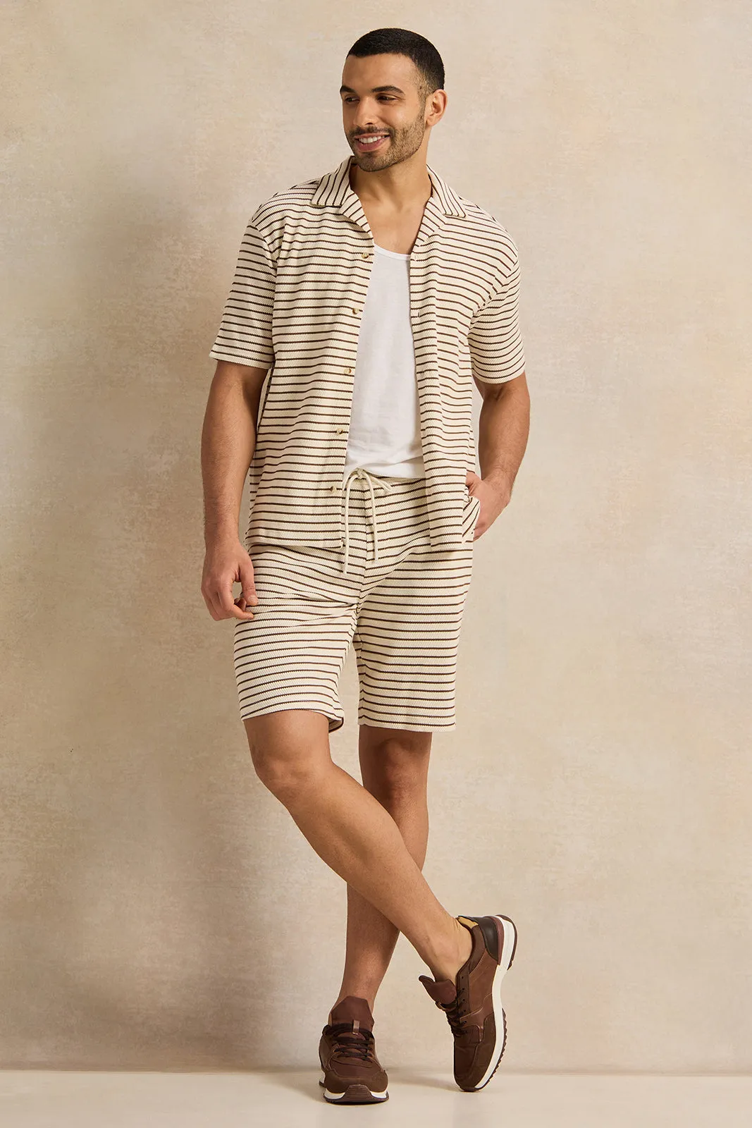 Men Beige Striped  Lounge Shorts