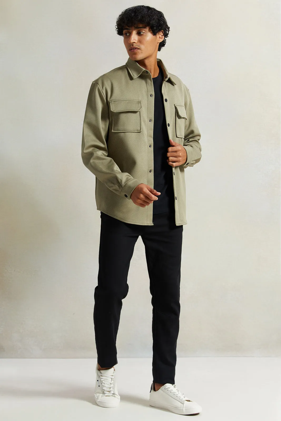 Men Beige Western Pocket Over Shirt