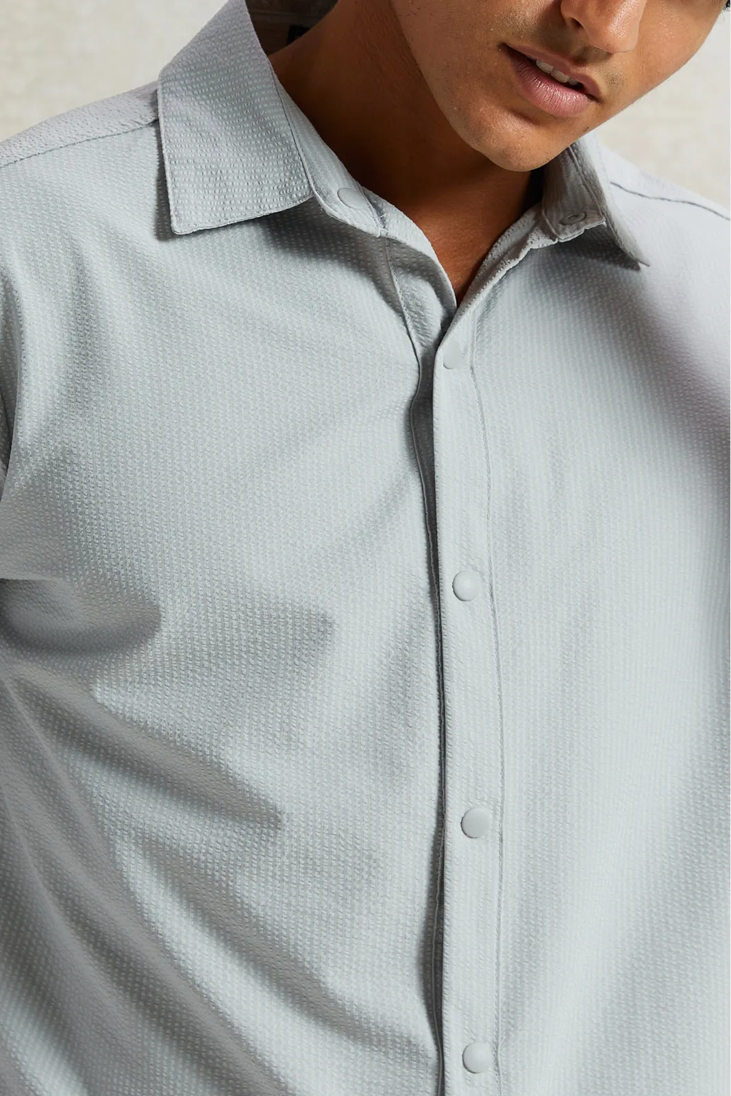 Men Grey Short Sleeved Formal Shirt