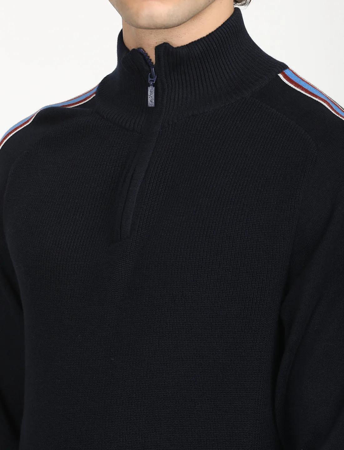 Men's Striped Navy High Neck Sweater