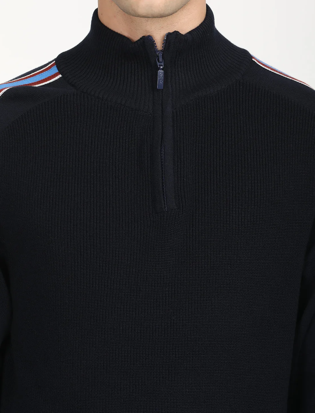 Men's Striped Navy High Neck Sweater