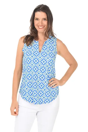 Mod Geo UPF50  Split Neck Sleeveless Top