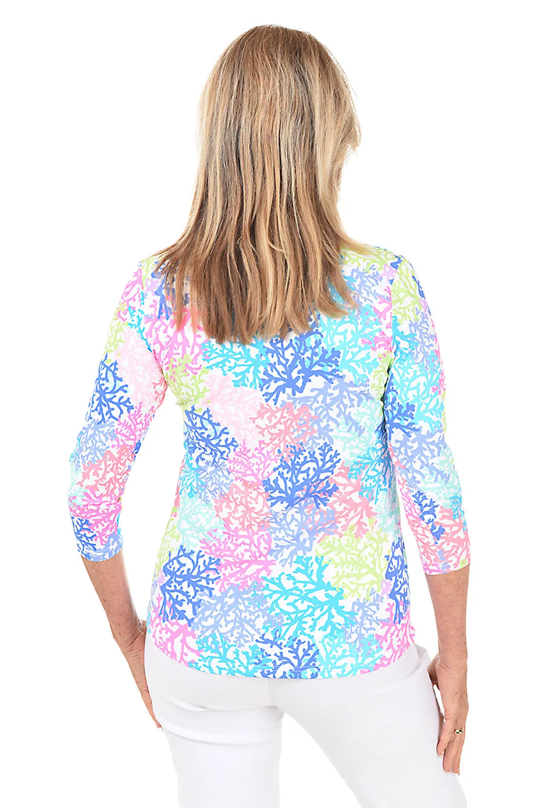 Neon Coral Classic UPF50  V-Neck Top