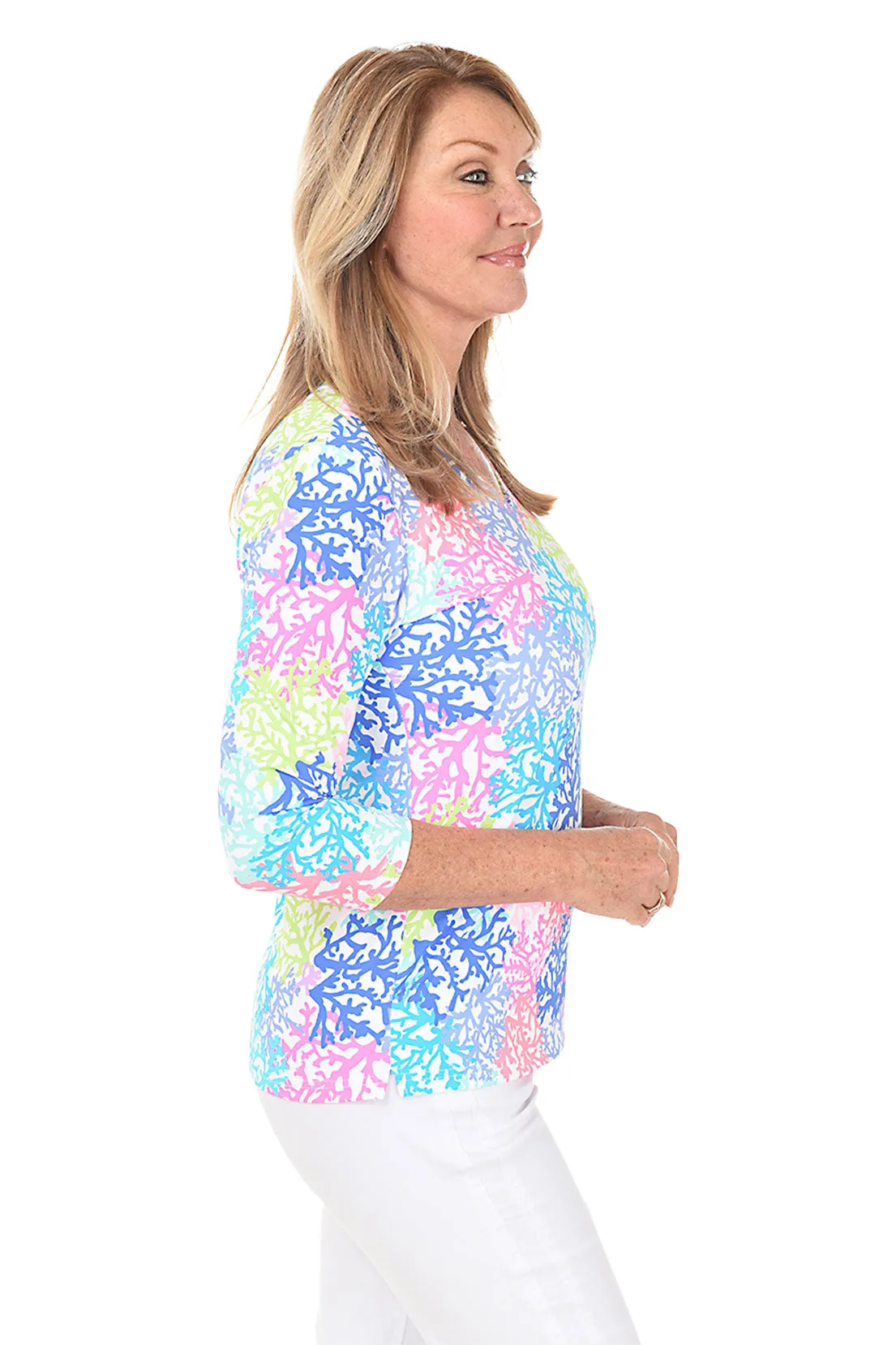 Neon Coral Classic UPF50  V-Neck Top