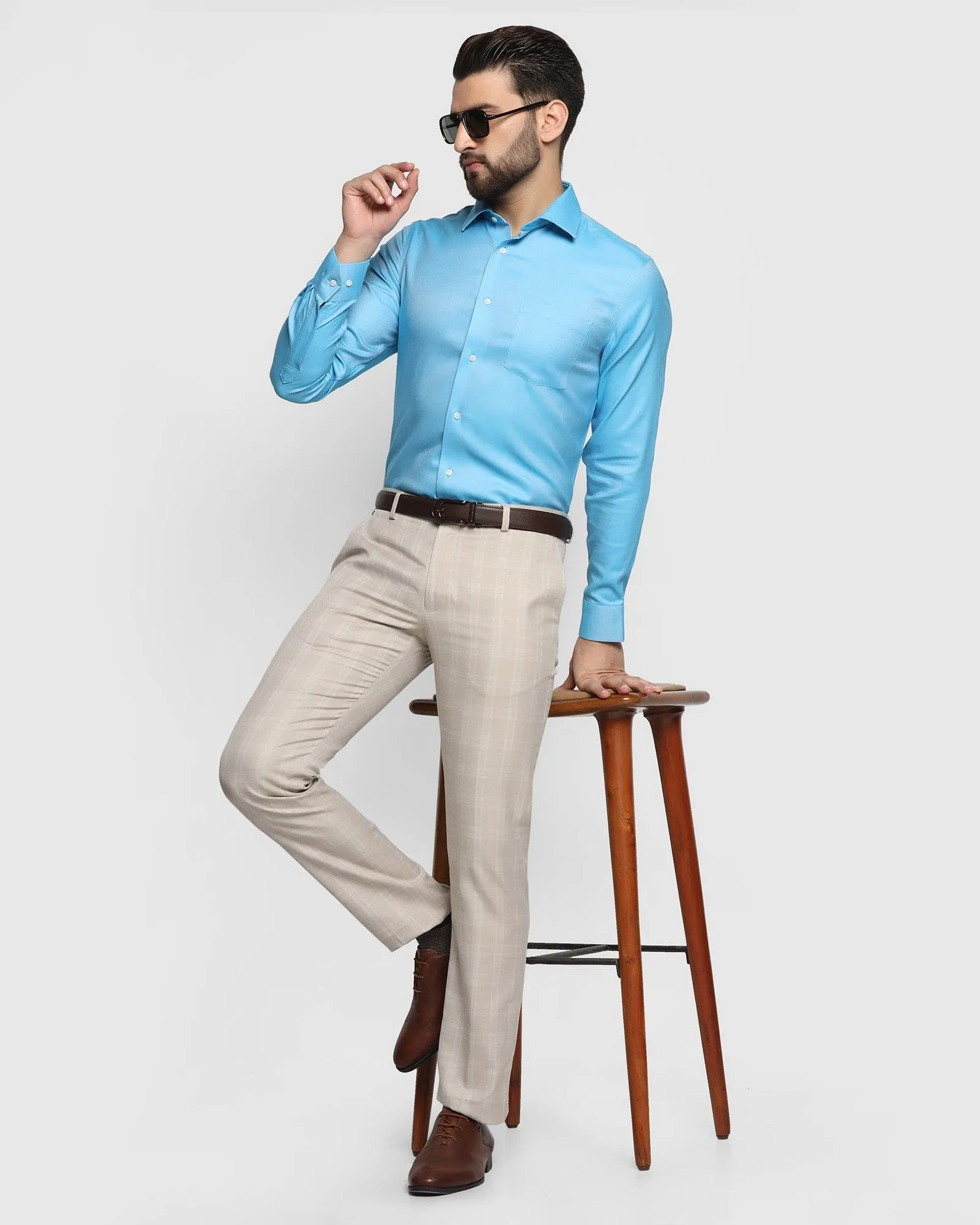 Non Iron Formal Blue Textured Shirt - Decade