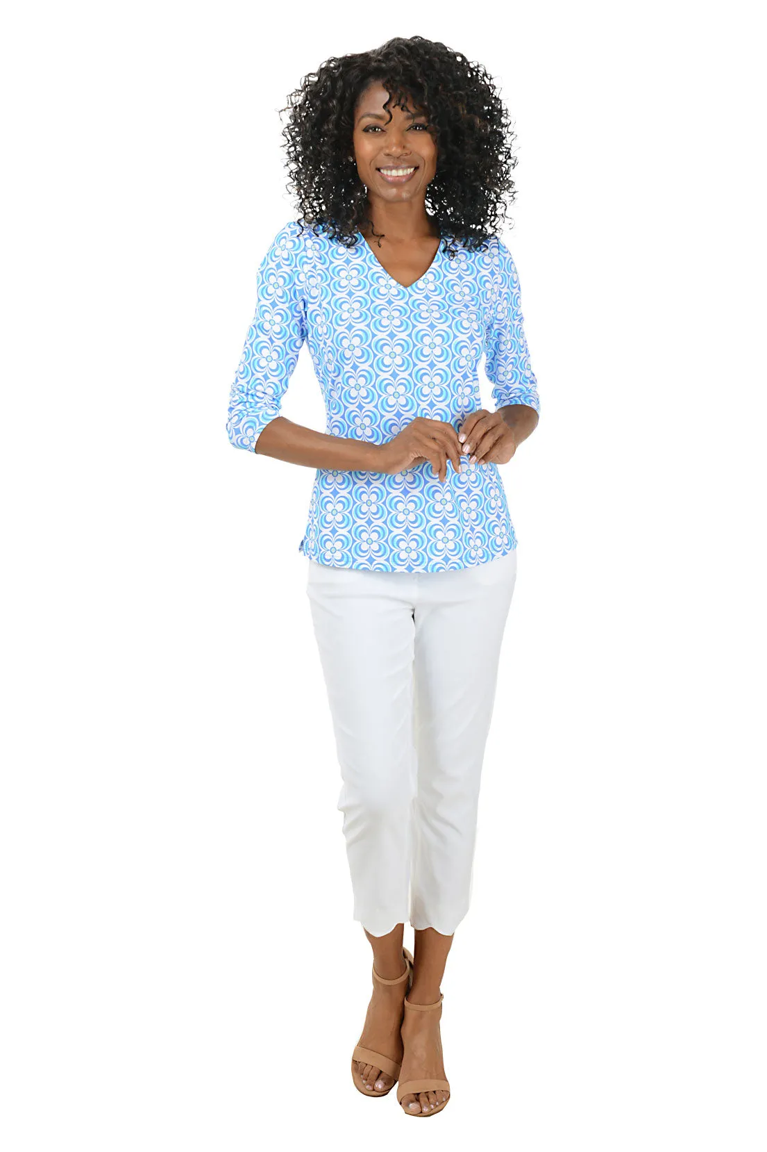 Periwinkle Optical Daisy Classic UPF50  V-Neck Top