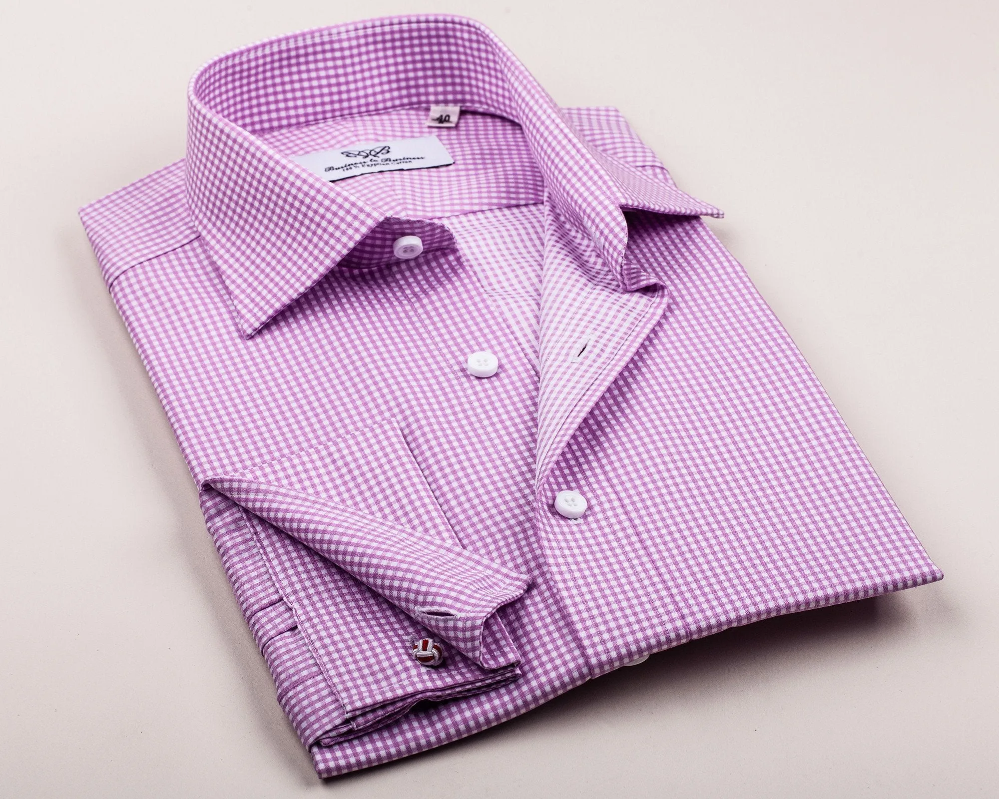 Pink Gingham Check Formal Business Dress Shirt Luxury Designer Fashion