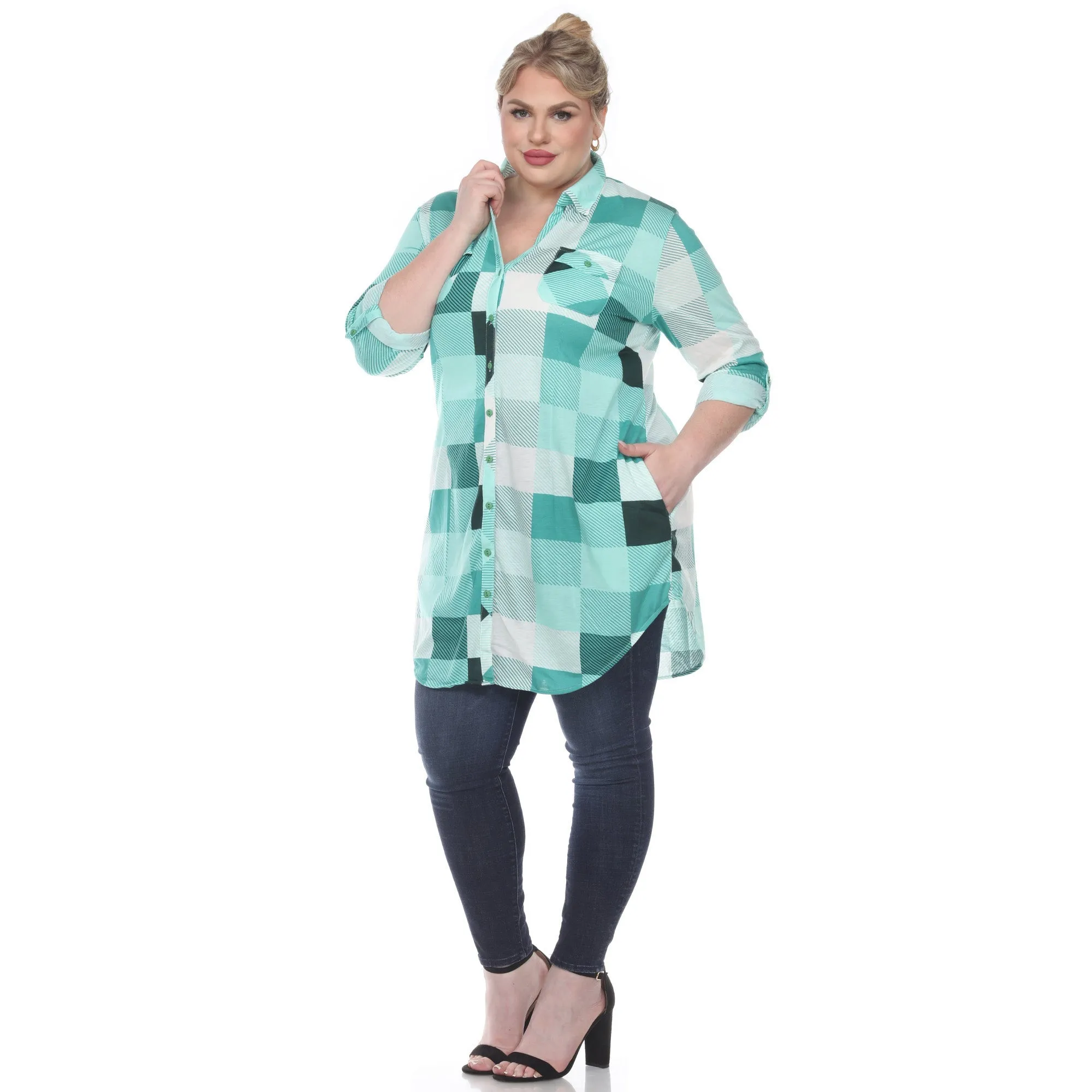 Plaid Tunic Shirt - Plus