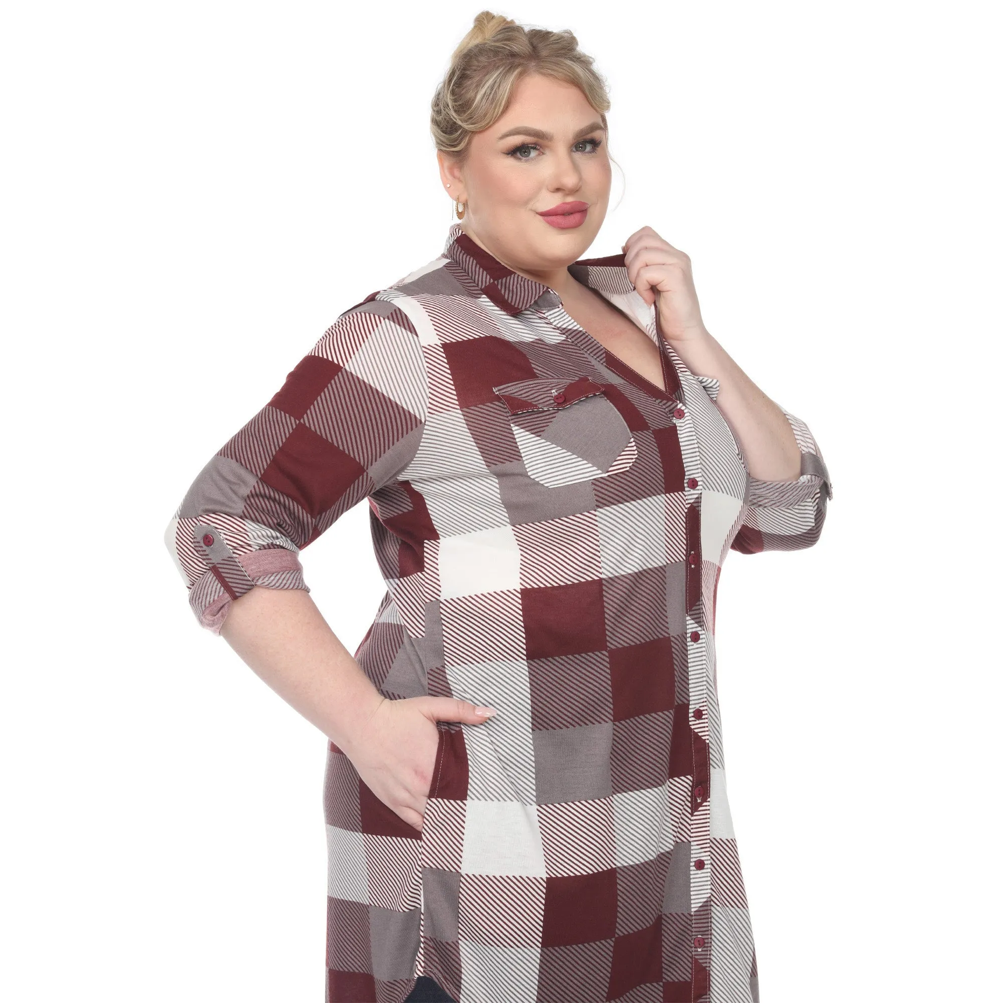 Plaid Tunic Shirt - Plus