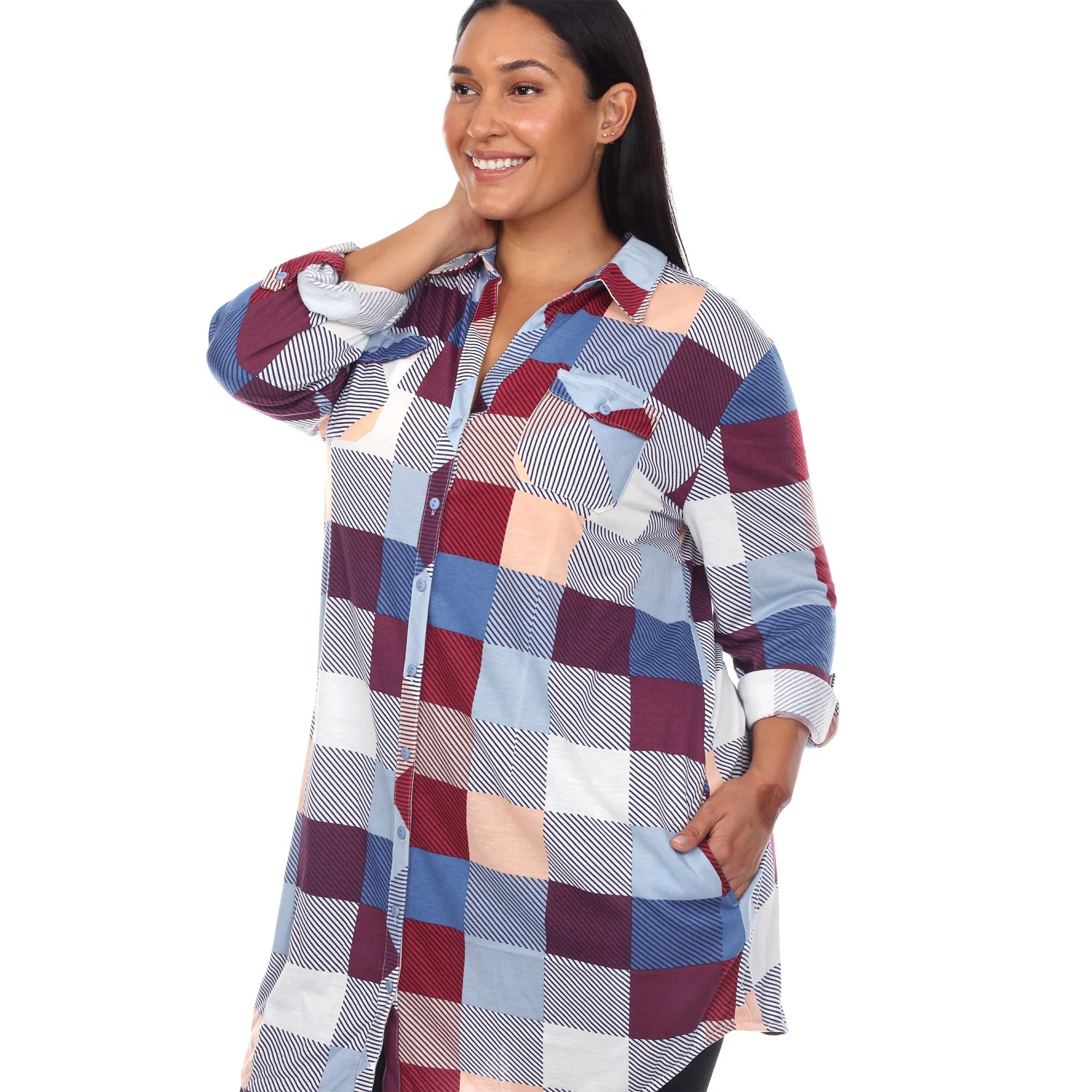 Plaid Tunic Shirt - Plus