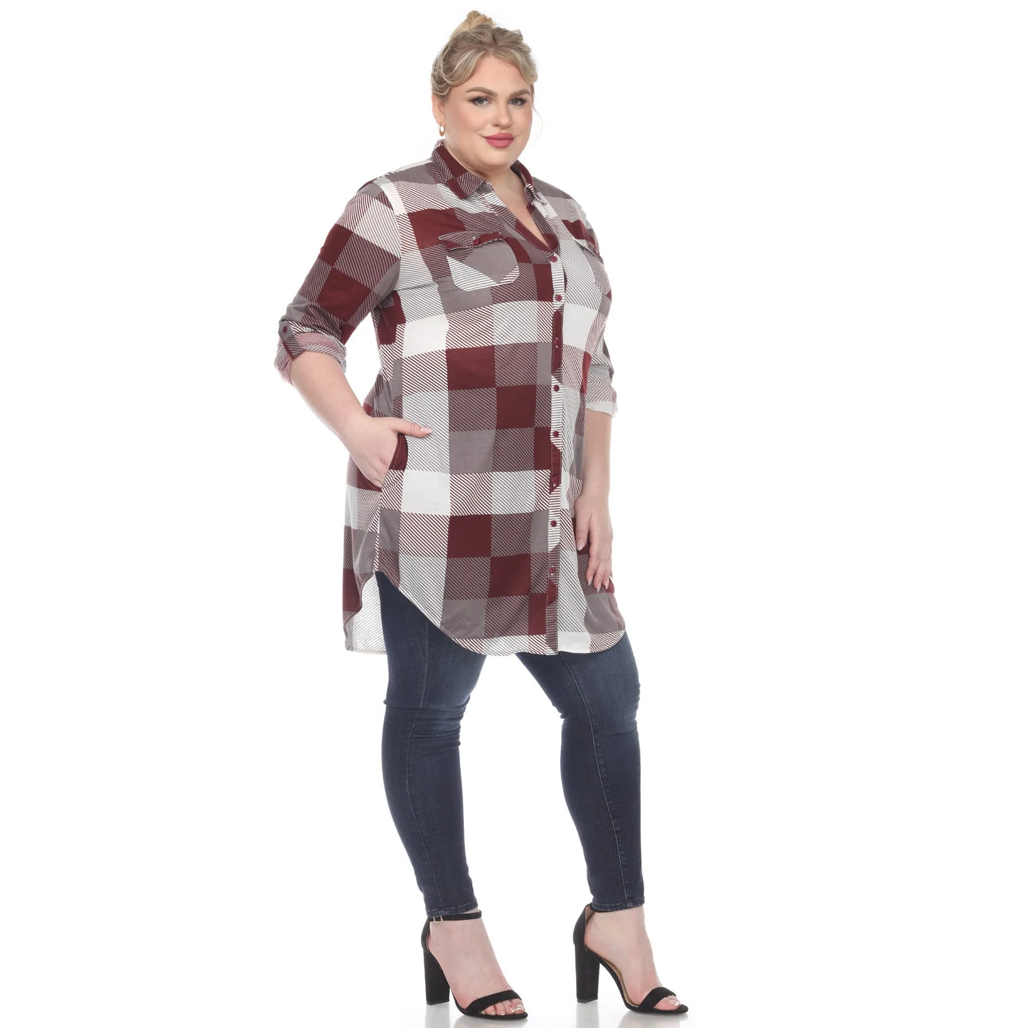 Plaid Tunic Shirt - Plus