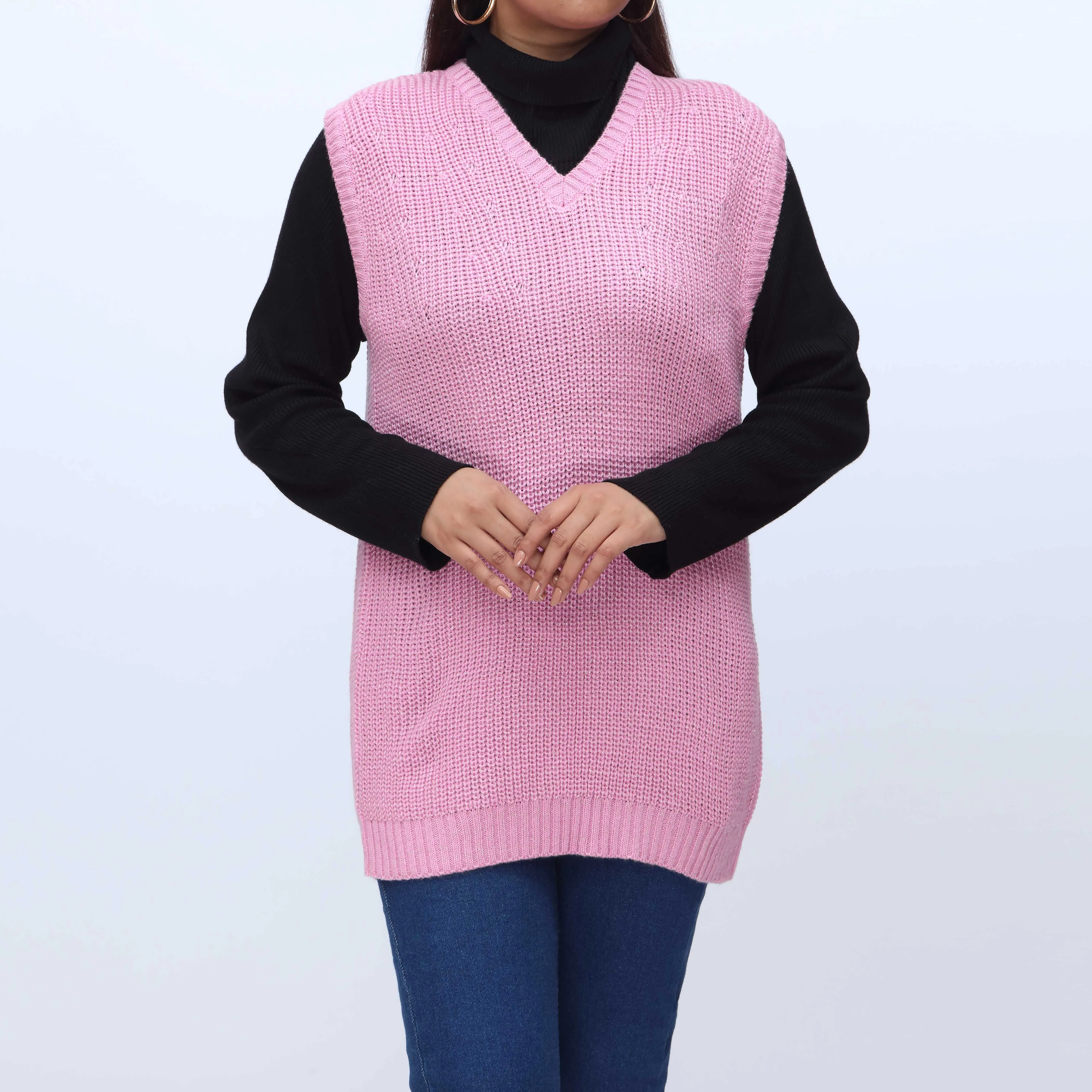 Plum V Neck Sleeveless Pullover Sweater PW3903