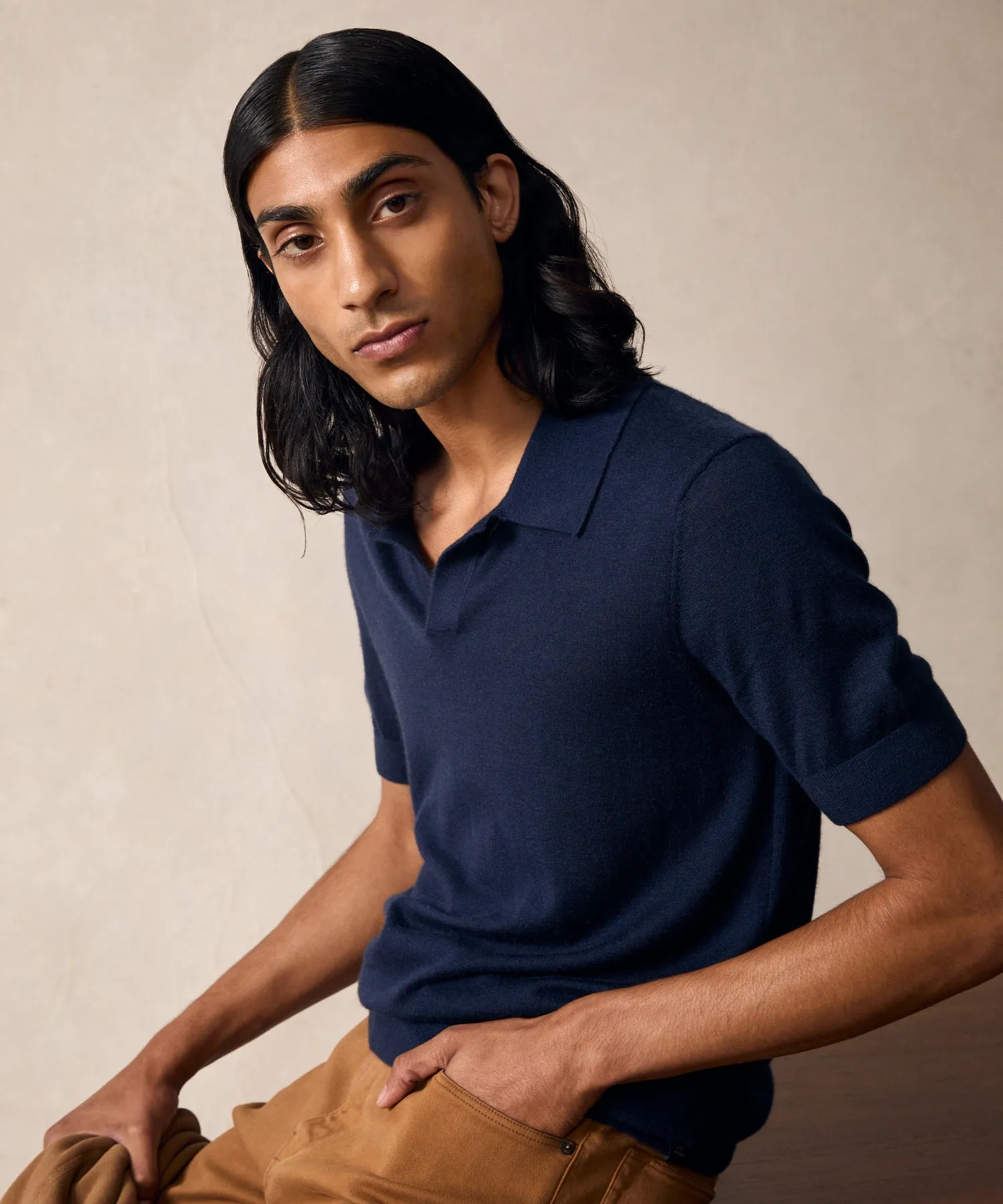 Premium Cashmere Montauk Polo in Navy