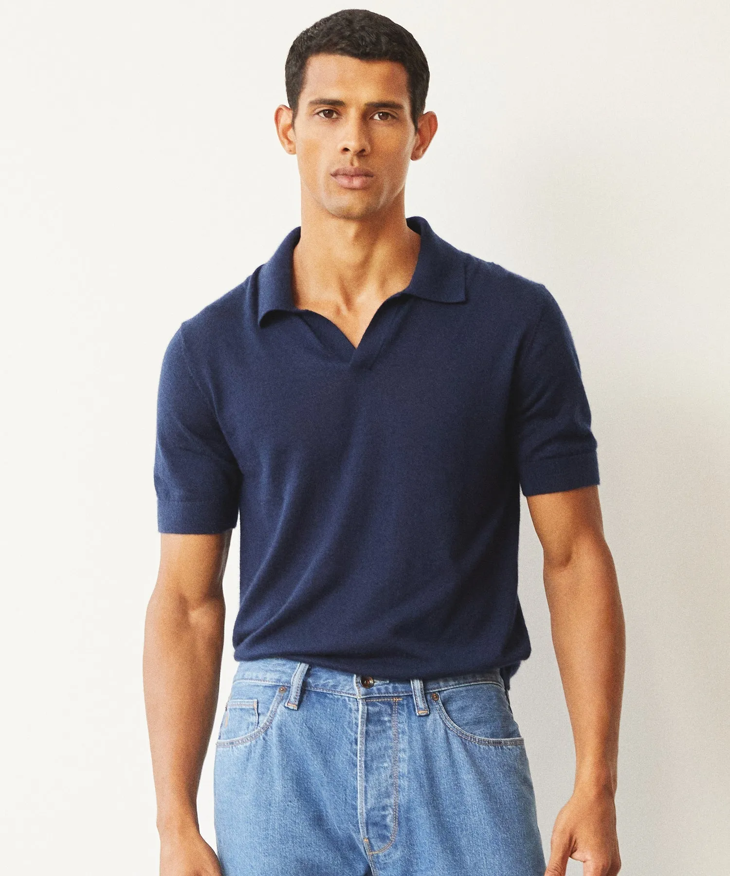 Premium Cashmere Montauk Polo in Navy