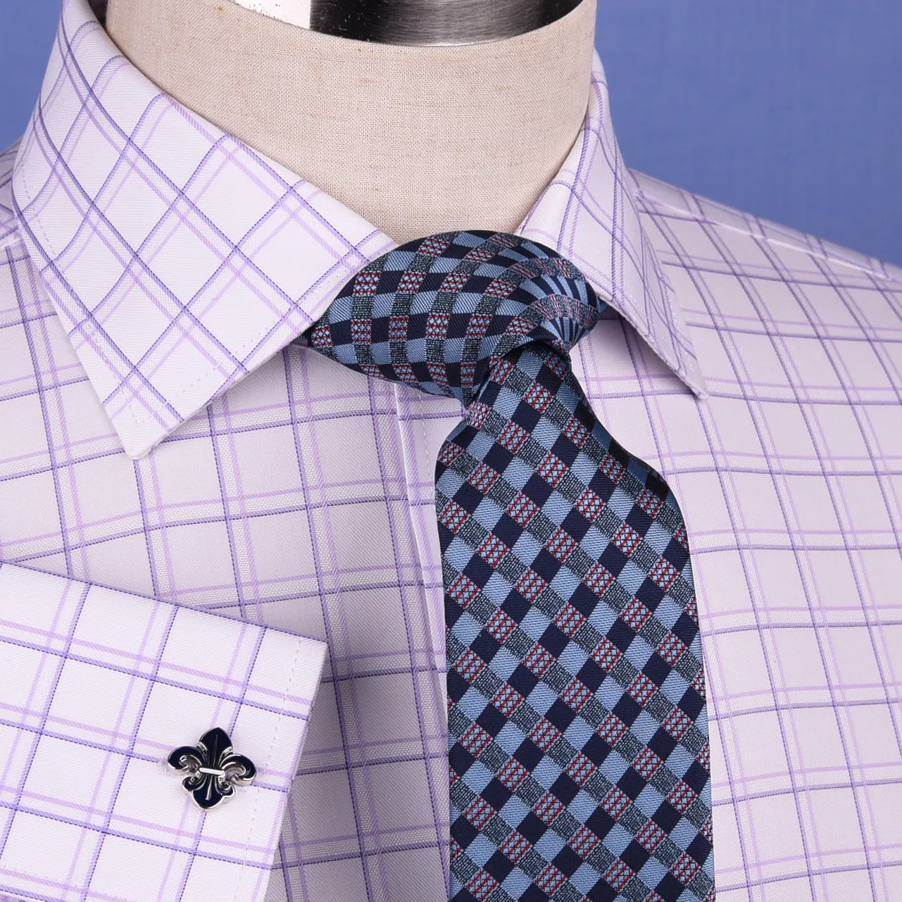 Purple Plaids & Checks Designer Formal Business Dress Shirts Designer Fashion A  Double Cuff