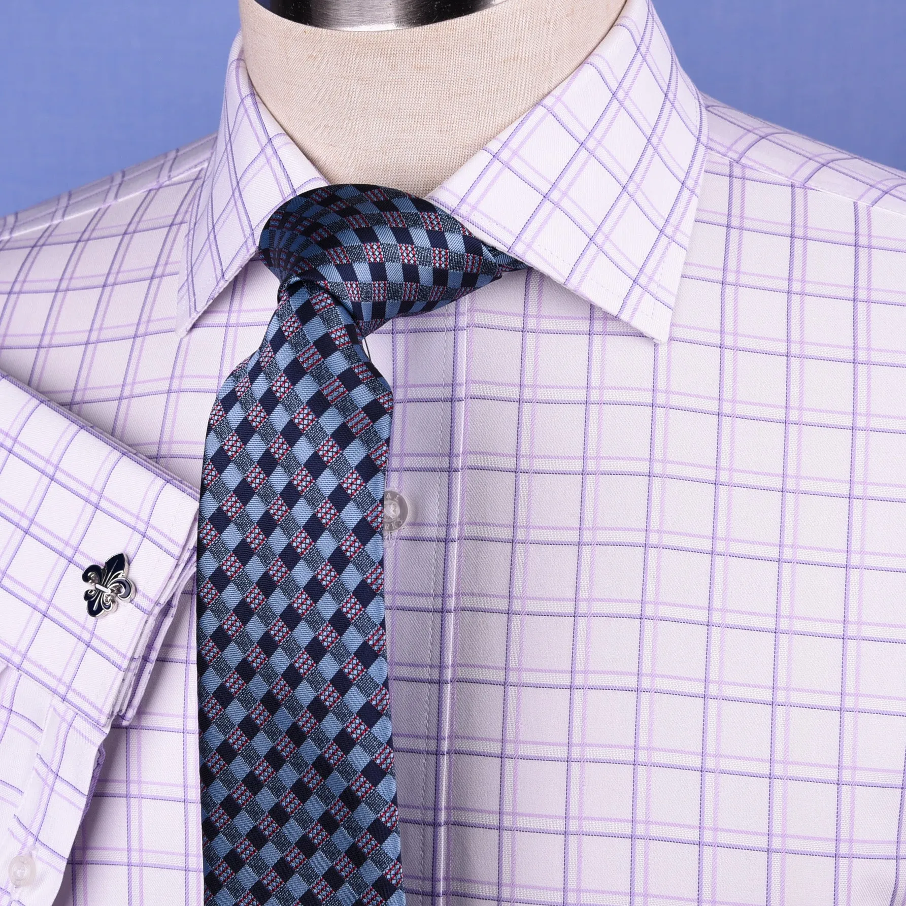 Purple Plaids & Checks Designer Formal Business Dress Shirts Designer Fashion A  Double Cuff