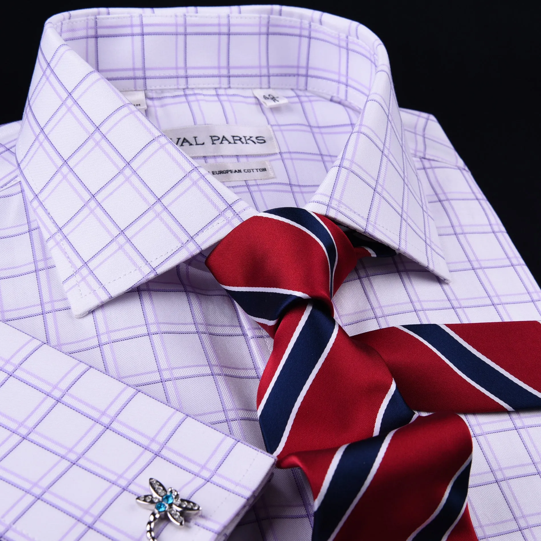 Purple Plaids & Checks Designer Formal Business Dress Shirts Designer Fashion A  Double Cuff