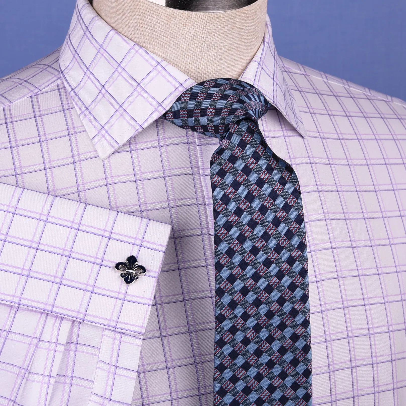 Purple Plaids & Checks Designer Formal Business Dress Shirts Designer Fashion A  Double Cuff