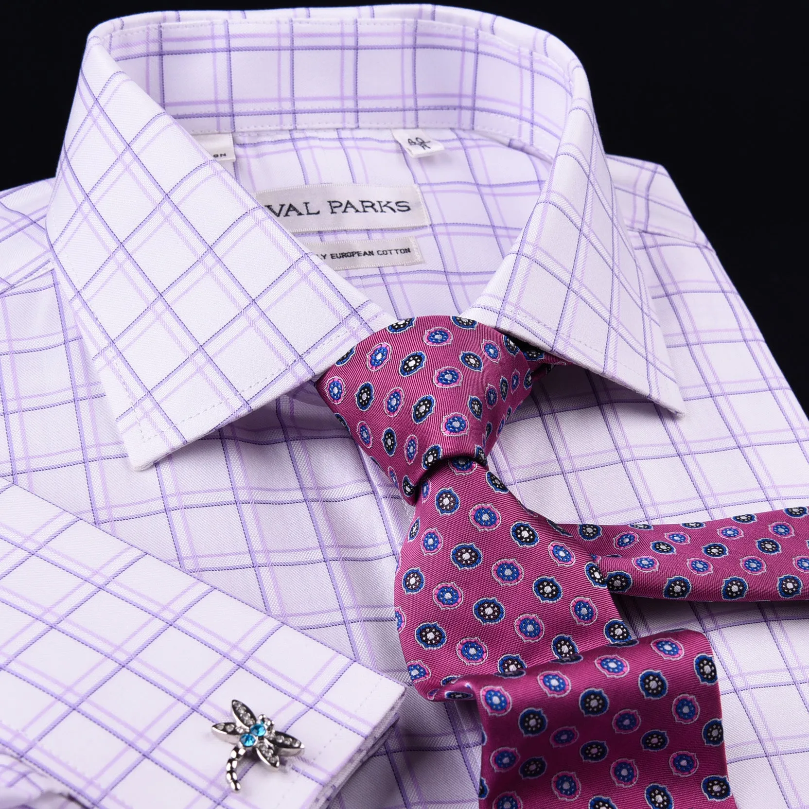 Purple Plaids & Checks Designer Formal Business Dress Shirts Designer Fashion A  Double Cuff