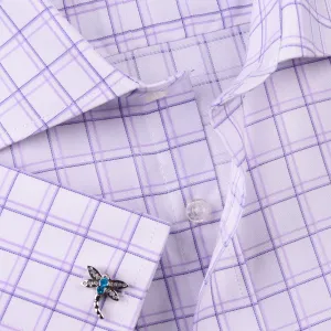 Purple Plaids & Checks Designer Formal Business Dress Shirts Designer Fashion A  Double Cuff