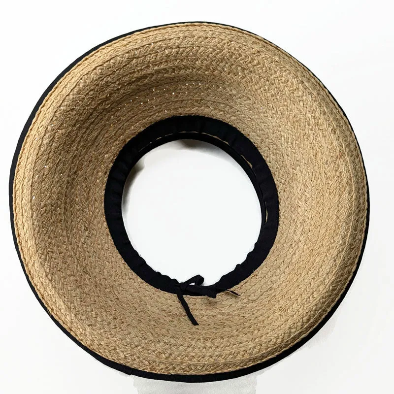 Raffia Straw pop top full brim visor, with extra large brim, adjustable fit sweatband