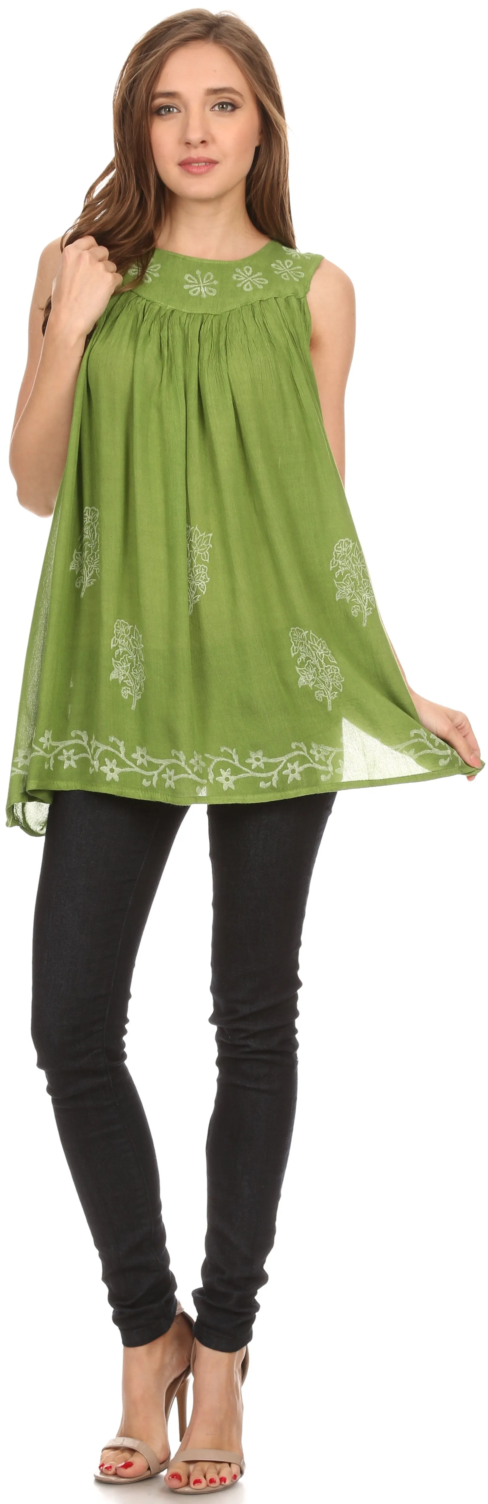 Sakkas Halia Sleeveless Floral Printed Blouse Top With Drop Neck And Draped Fit