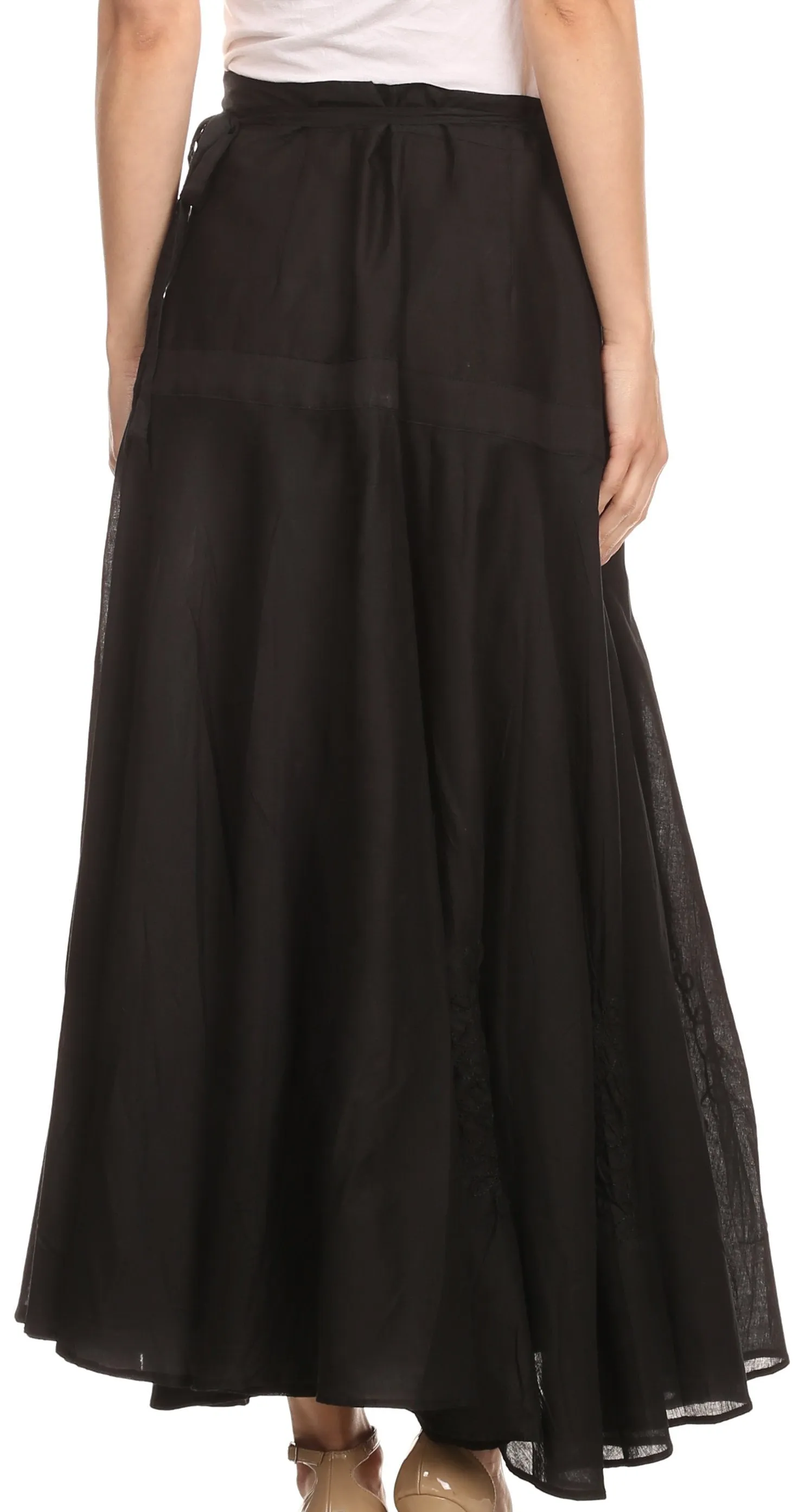 Sakkas Harriet Long Tall Adjustable Embroidered Wrap Around Skirt With Waist Tie