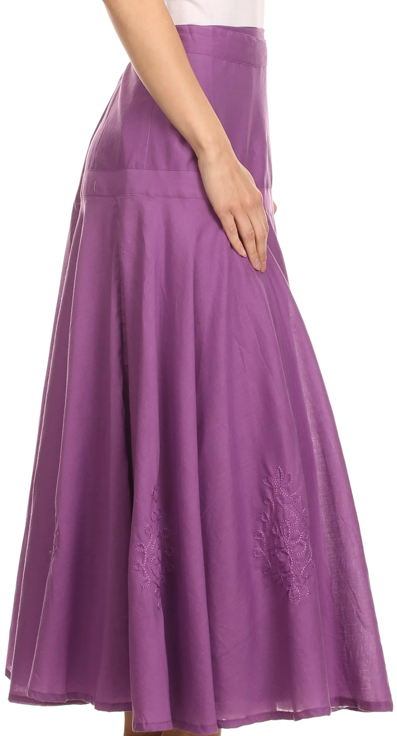 Sakkas Harriet Long Tall Adjustable Embroidered Wrap Around Skirt With Waist Tie