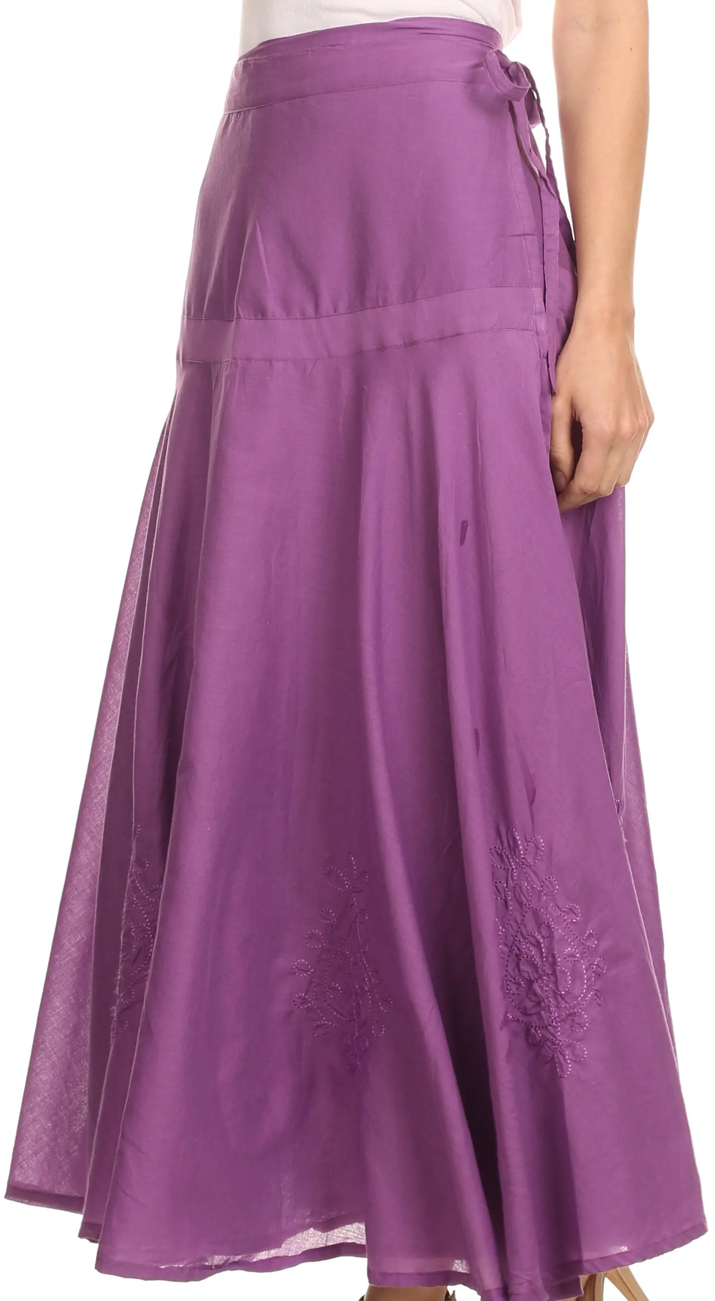 Sakkas Harriet Long Tall Adjustable Embroidered Wrap Around Skirt With Waist Tie