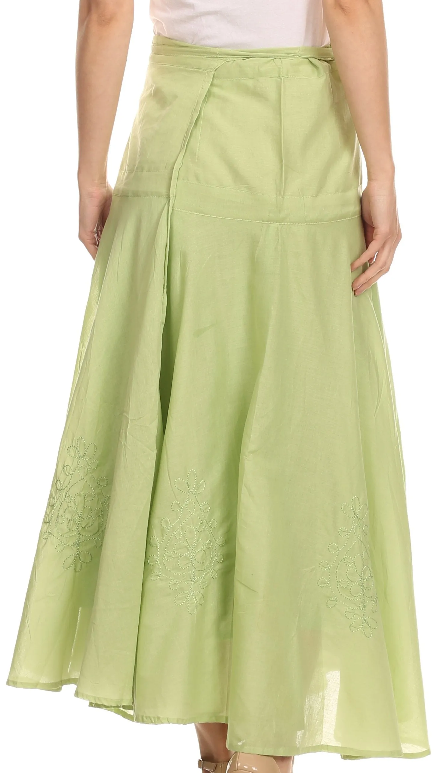 Sakkas Harriet Long Tall Adjustable Embroidered Wrap Around Skirt With Waist Tie