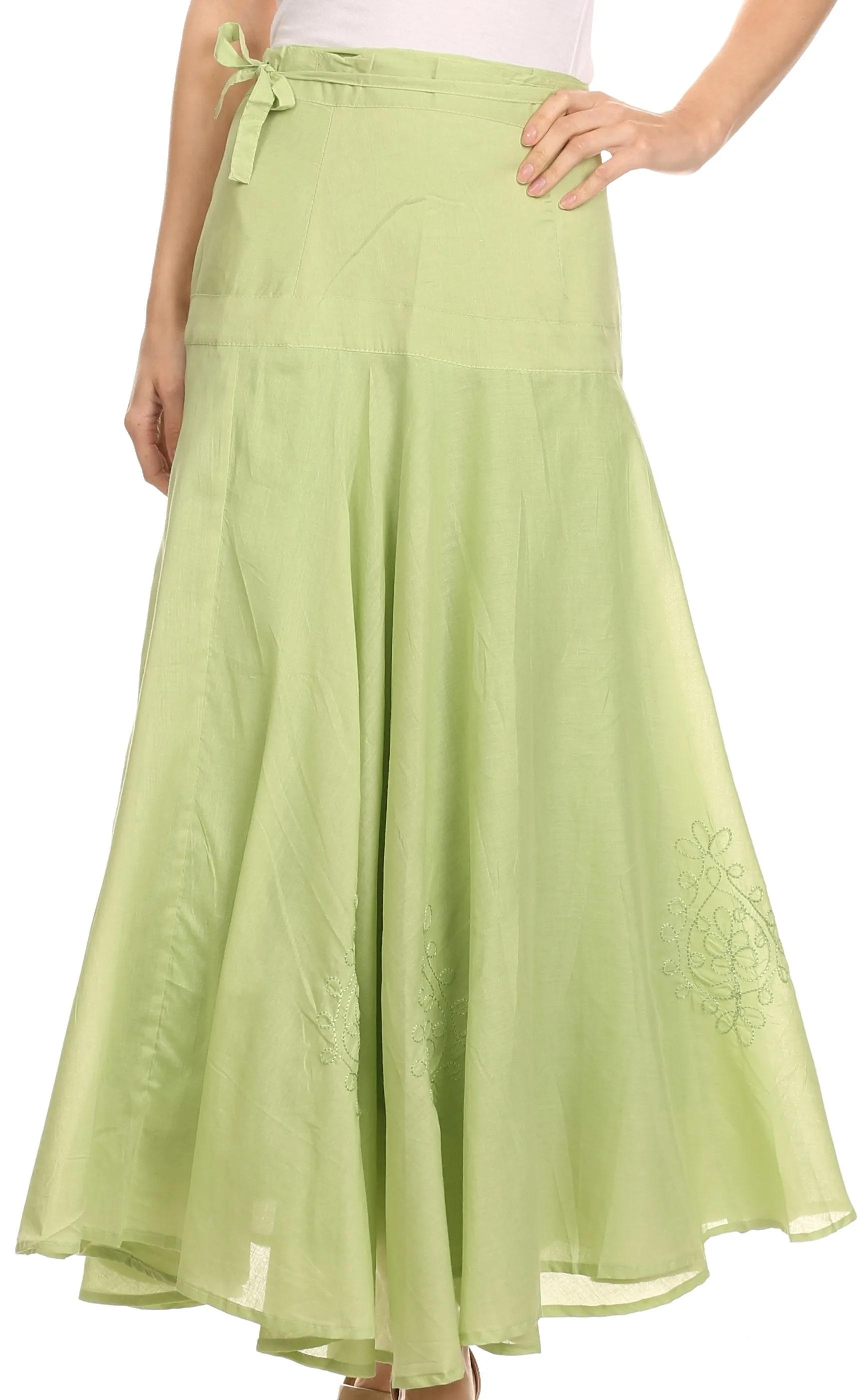 Sakkas Harriet Long Tall Adjustable Embroidered Wrap Around Skirt With Waist Tie