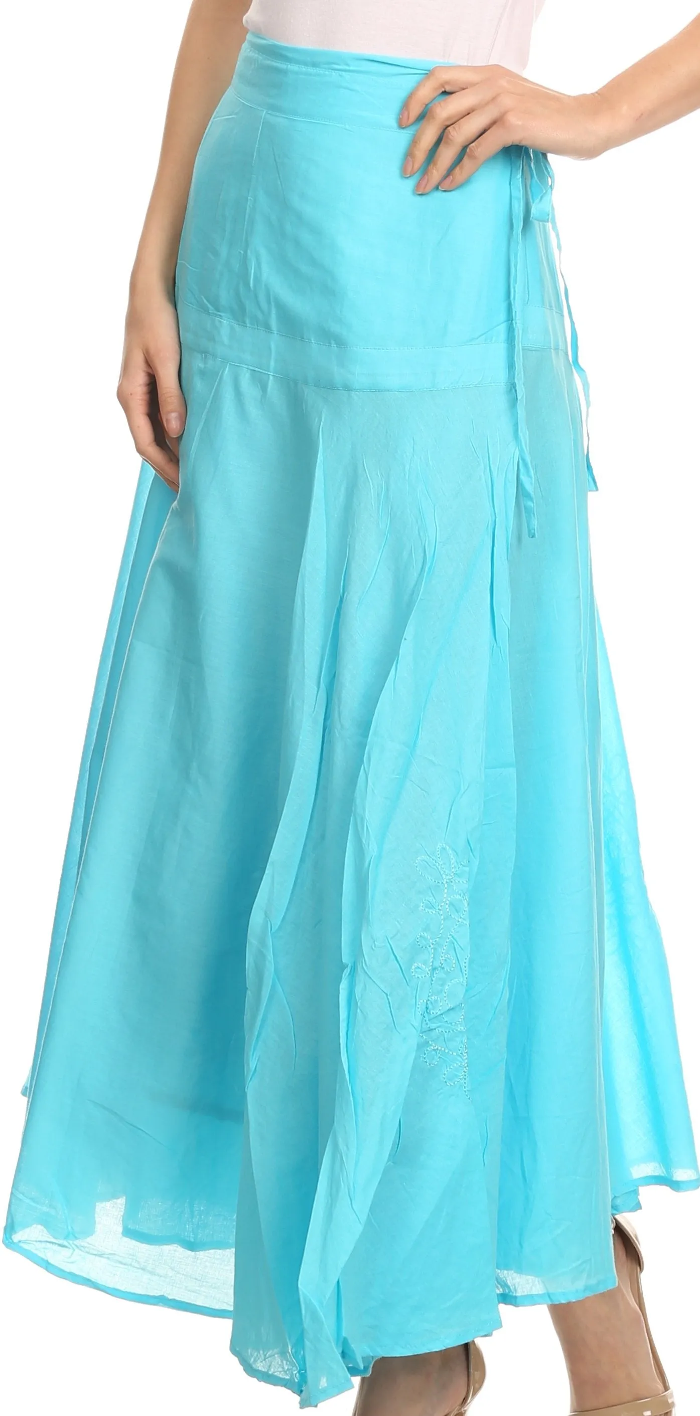 Sakkas Harriet Long Tall Adjustable Embroidered Wrap Around Skirt With Waist Tie