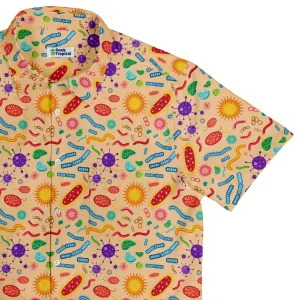 Science Detailed Microbes Pink Orange Button Up Shirt